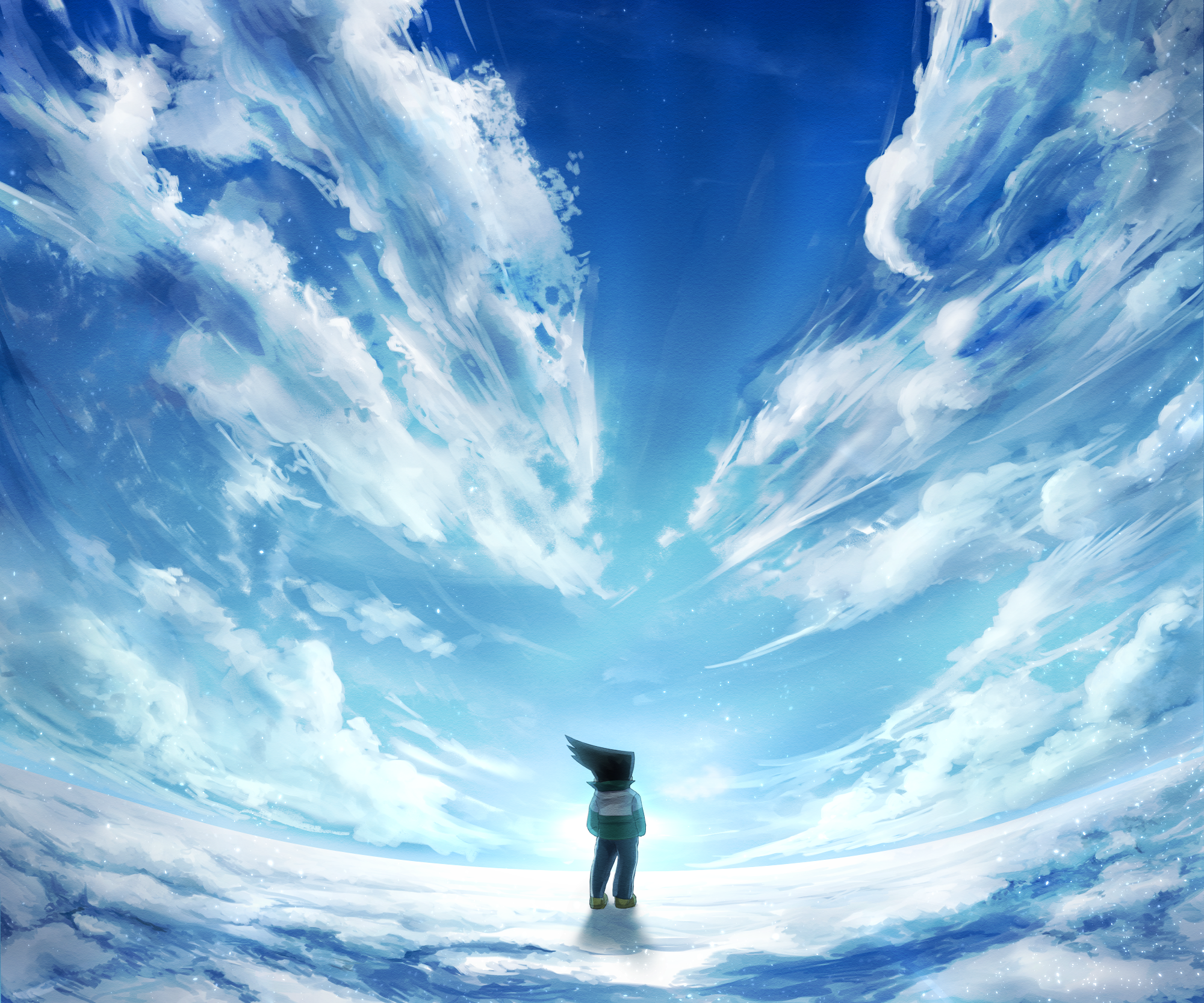Doraemon in a vast sky landscape HD Wallpaper