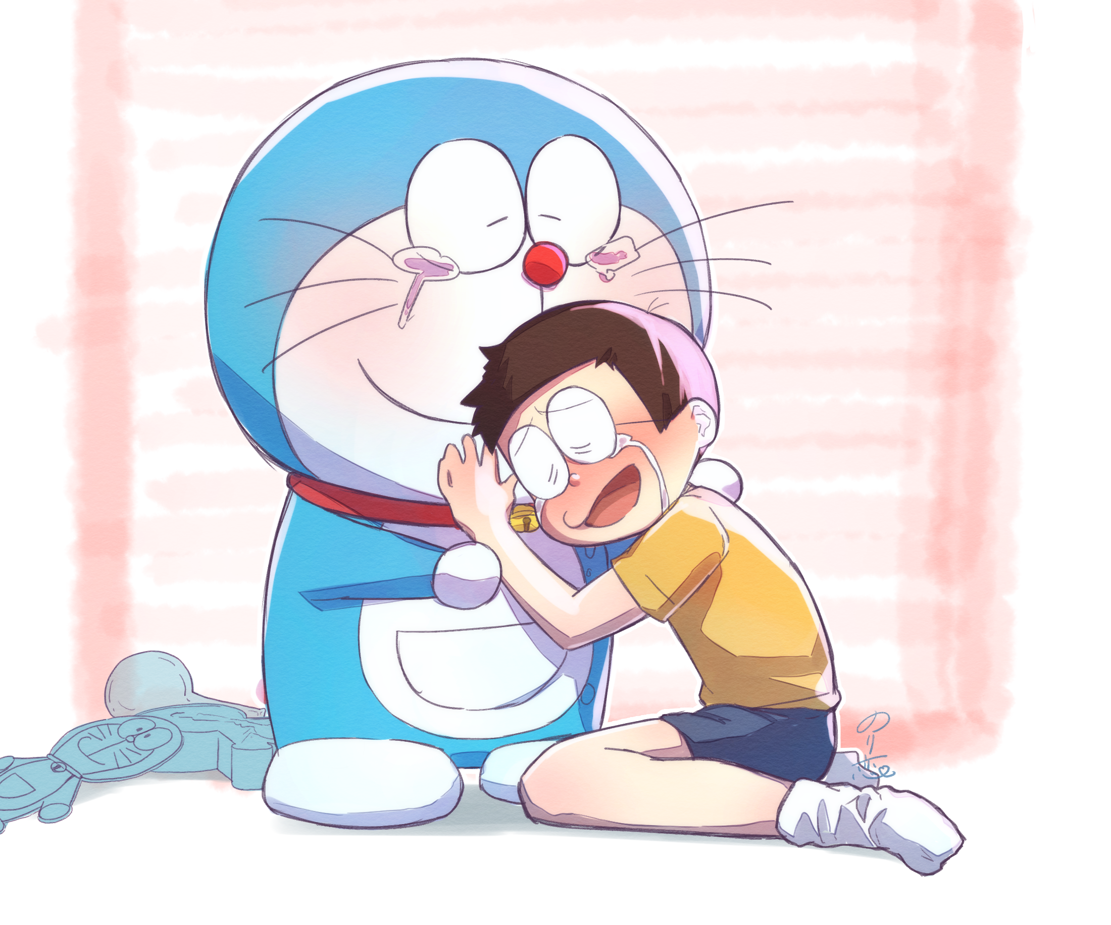 Doraemon and Nobita Nobi crying together HD Wallpaper