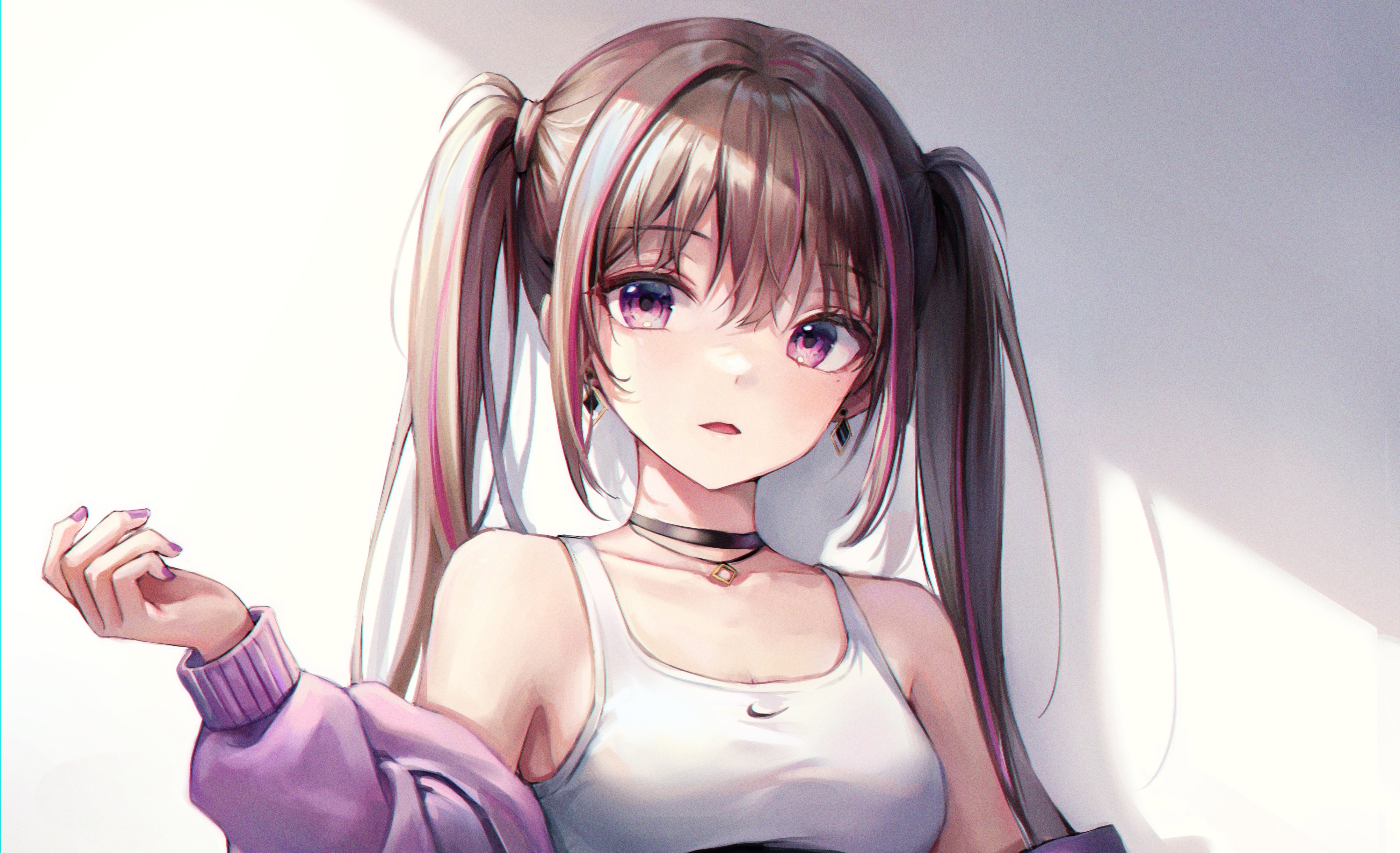 Anime girl with pigtails wearing a tank top HD Wallpaper