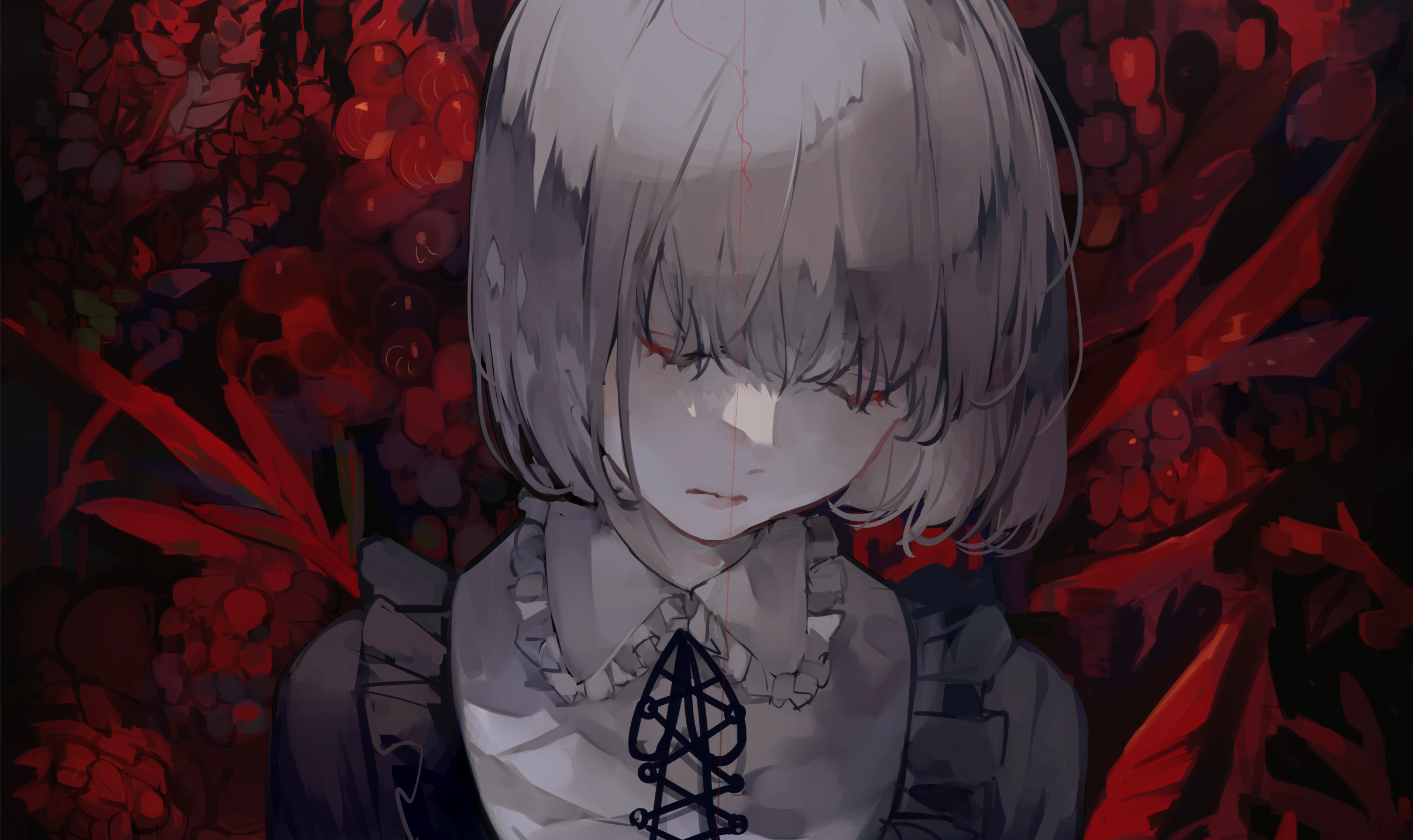 Girl with white hair and red eyes HD Wallpaper