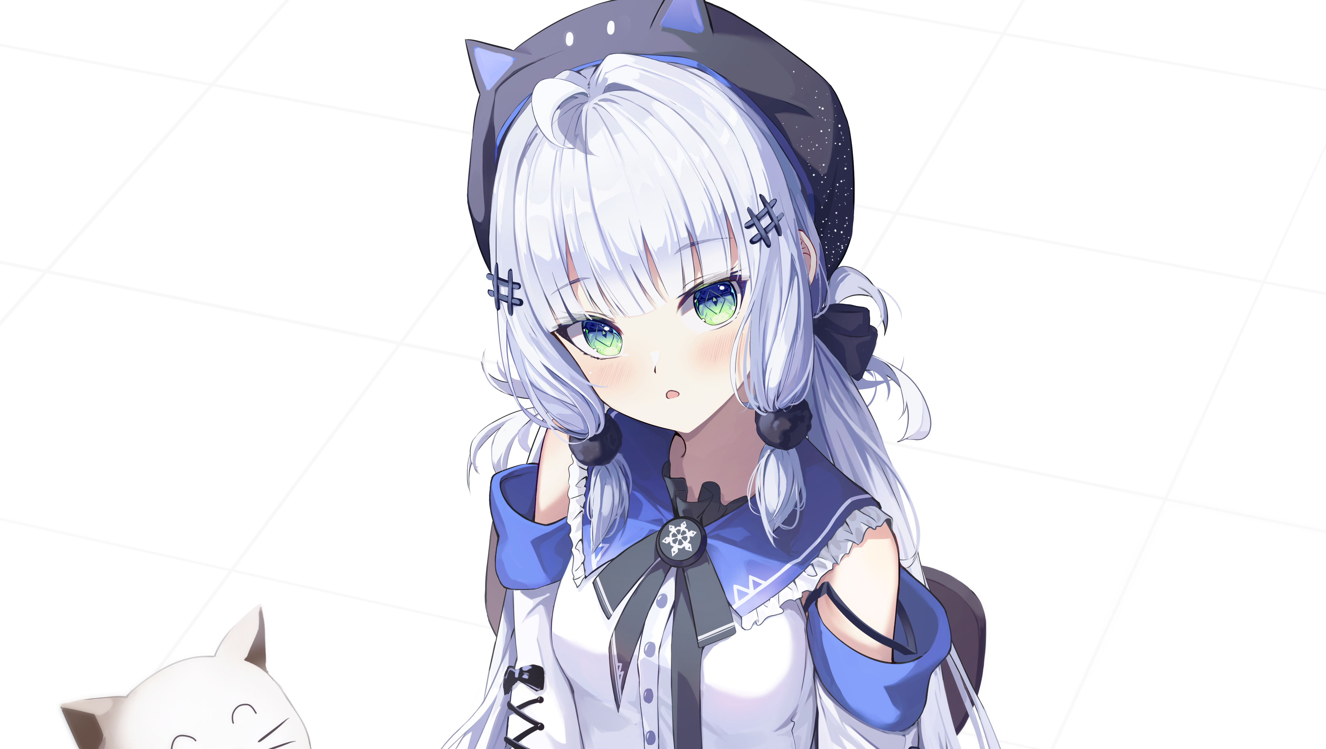 Girl with cat ears and blue outfit HD Wallpaper