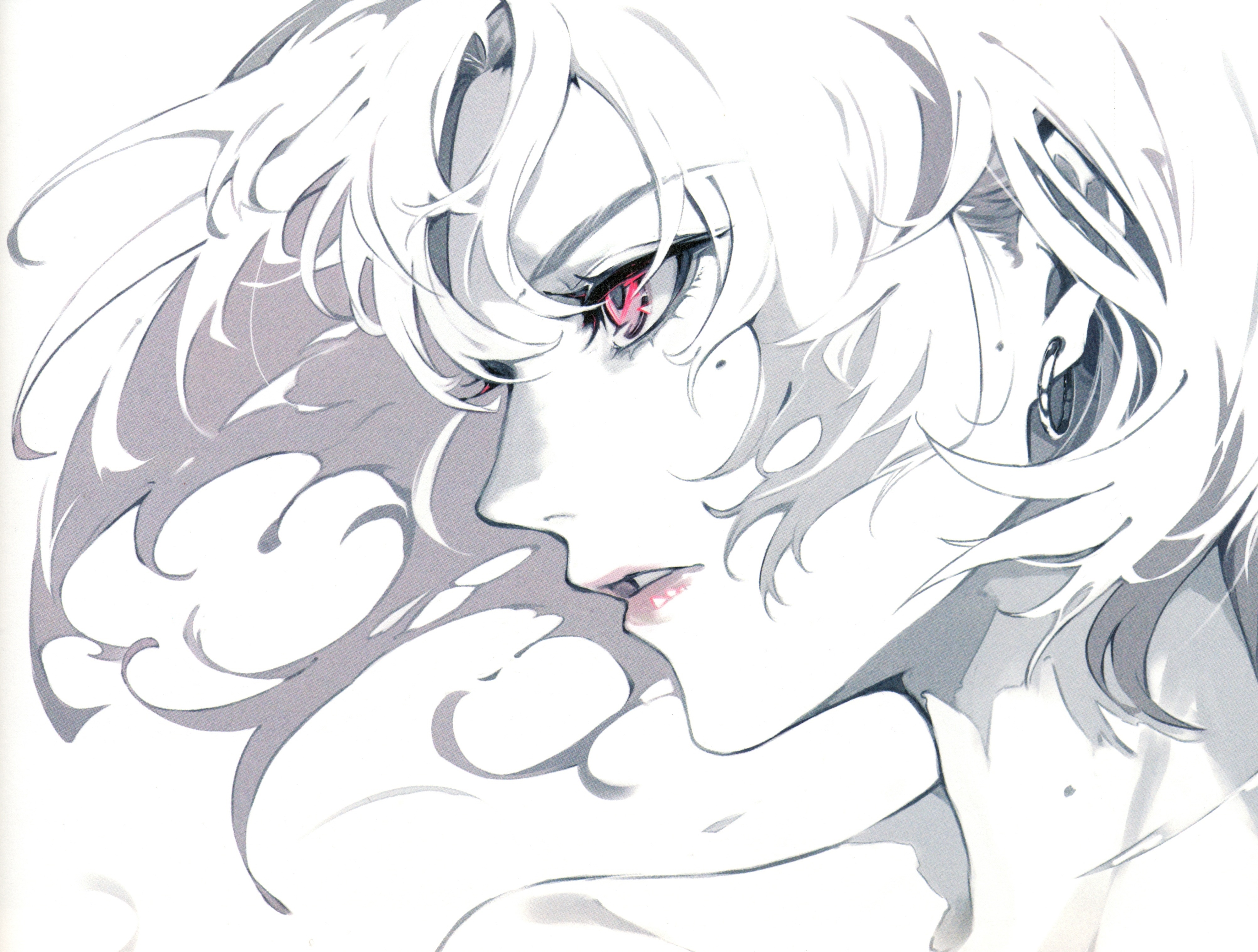 Anime girl with white hair and red eyes HD Wallpaper