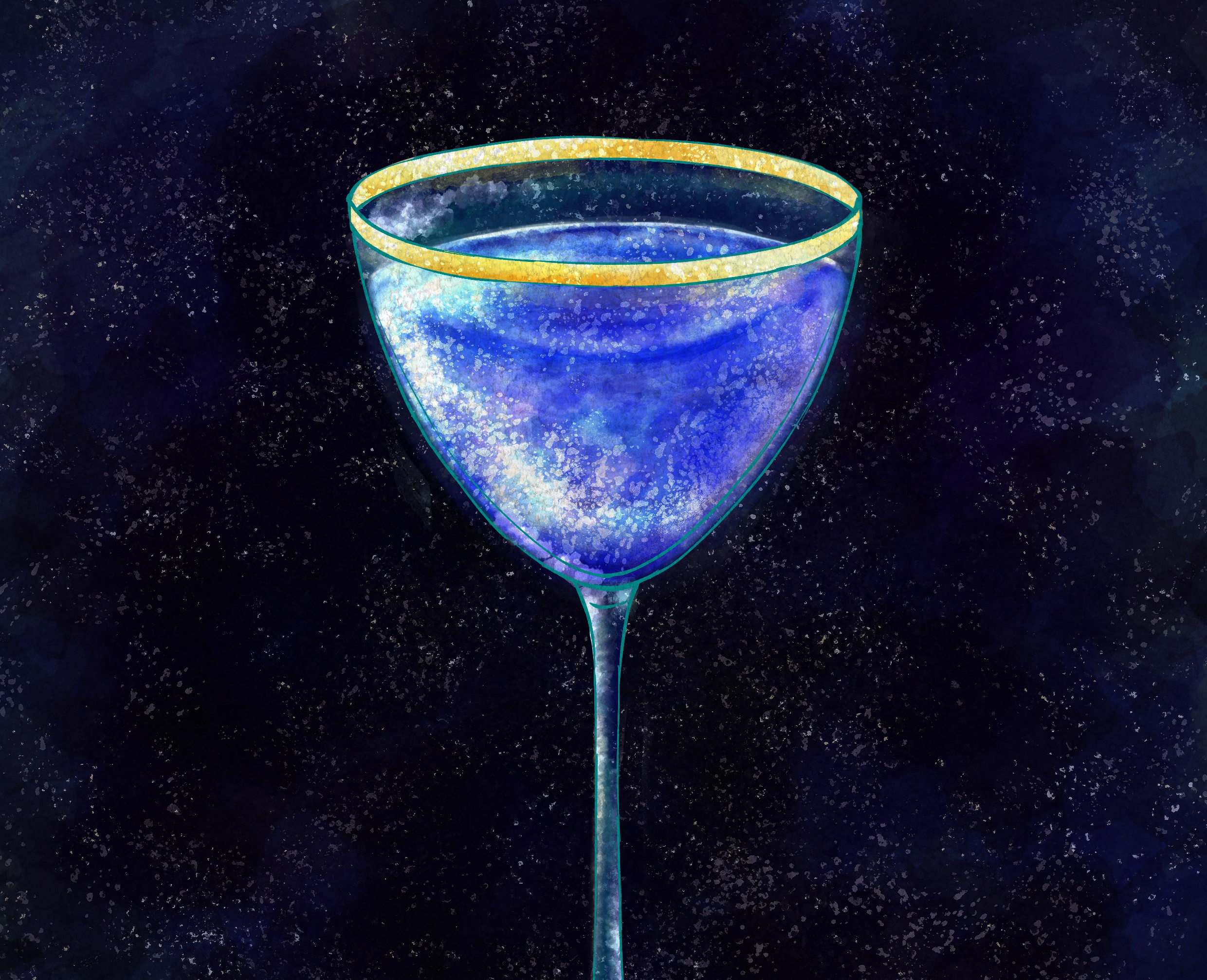 Blue cocktail in a coupe glass with gold rim HD Wallpaper