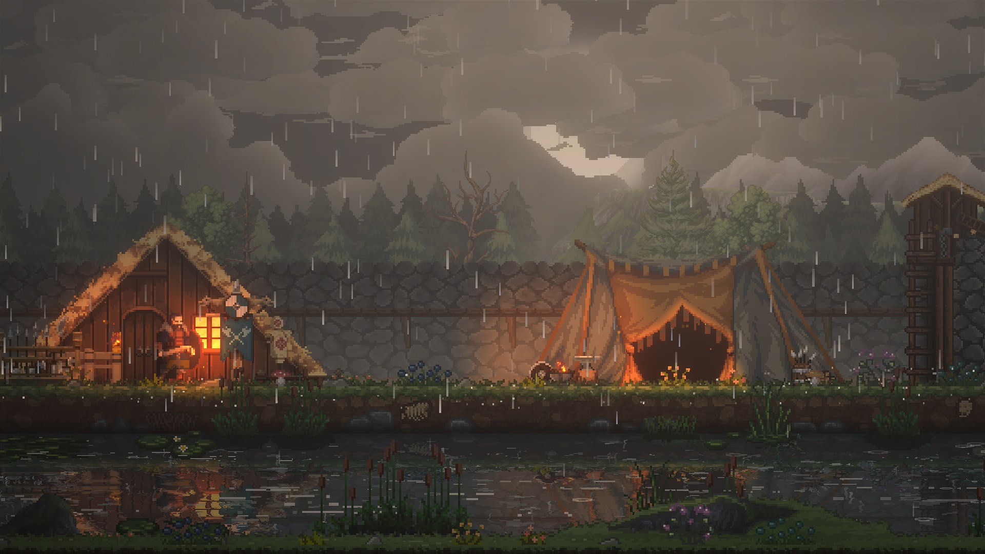 Sons Of Valhalla pixel art scene HD Wallpaper