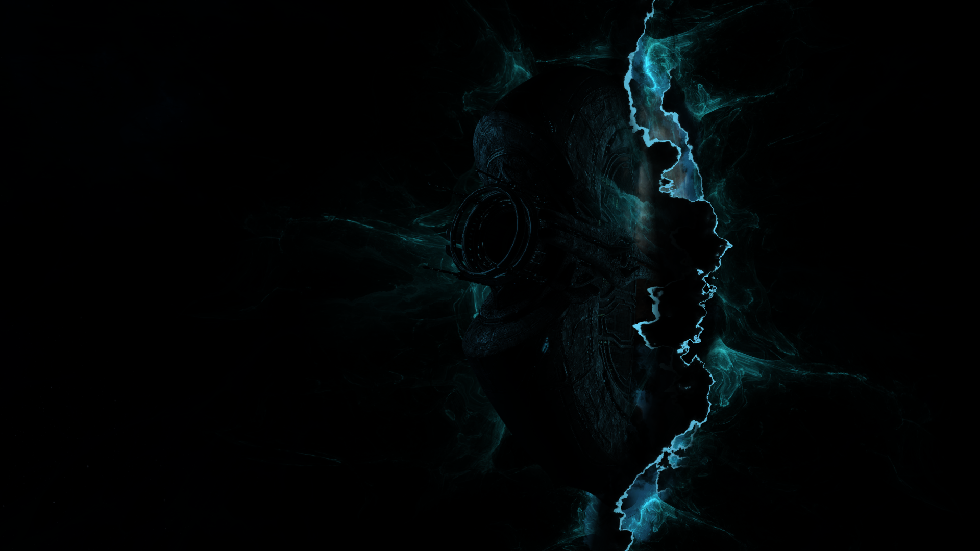 Warframe character with gas mask and glowing blue energy HD Wallpaper