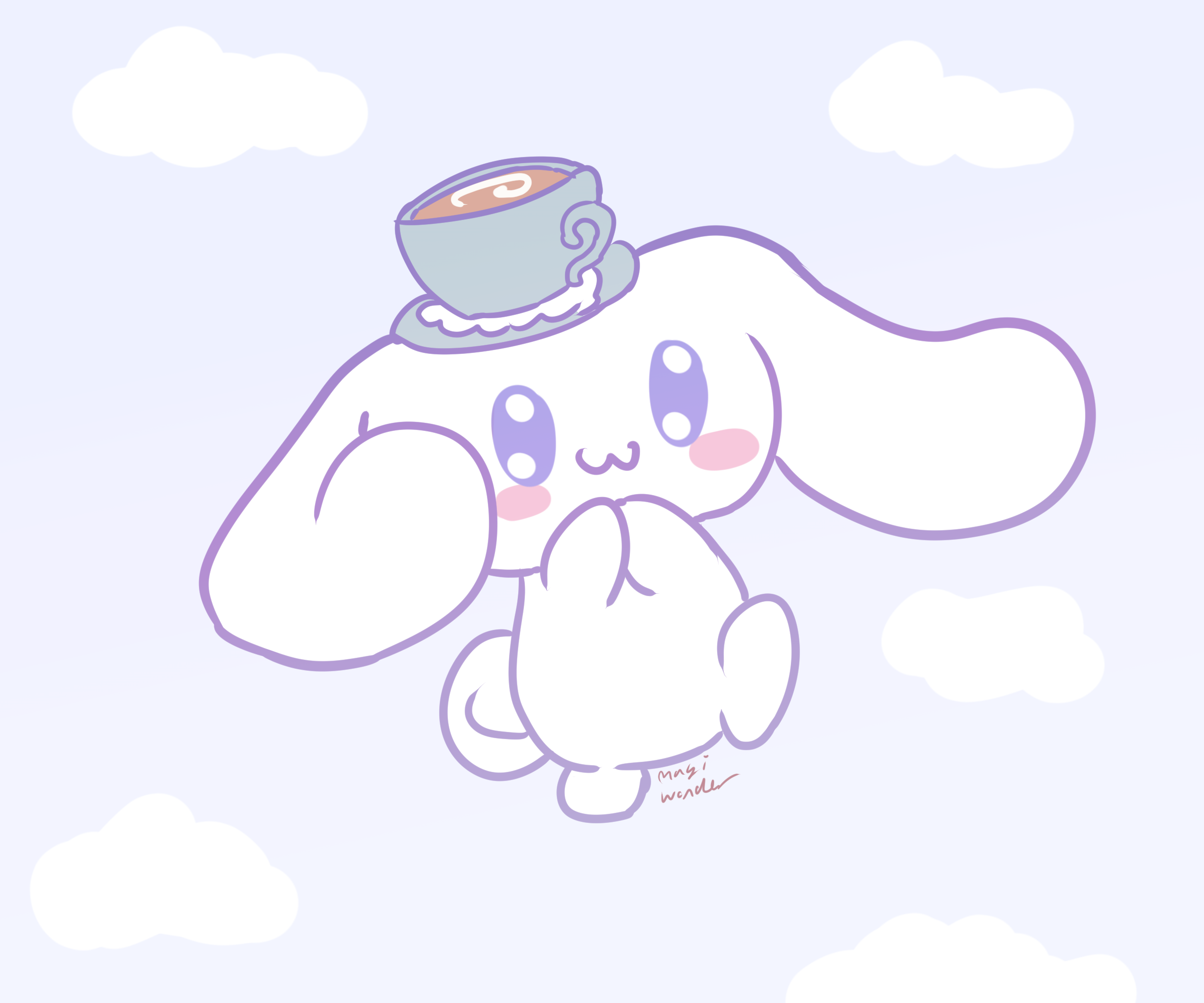 Cinnamoroll with a teacup on its head HD Wallpaper