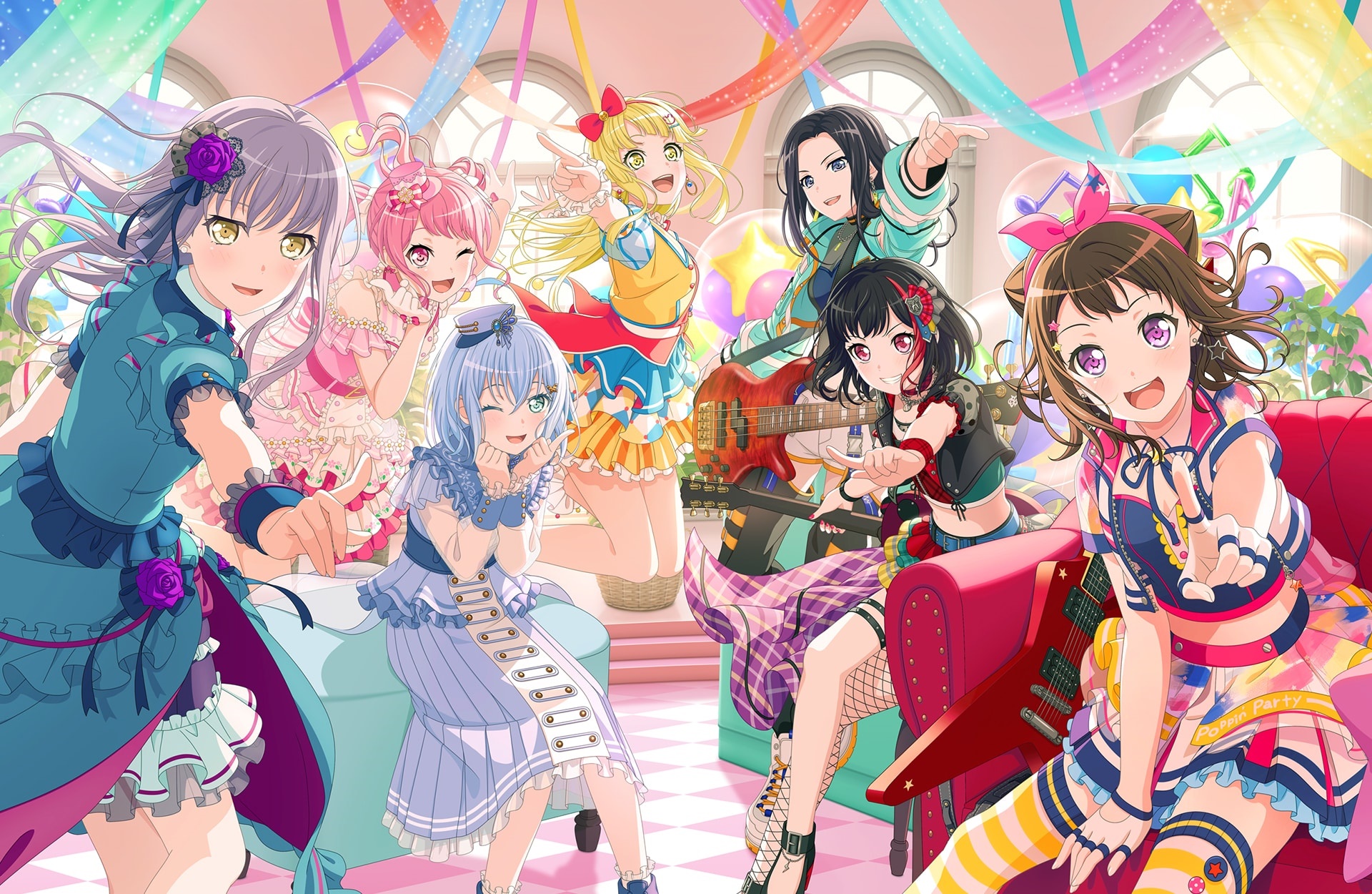 BanG Dream! Girls Band Party! characters celebrating HD Wallpaper