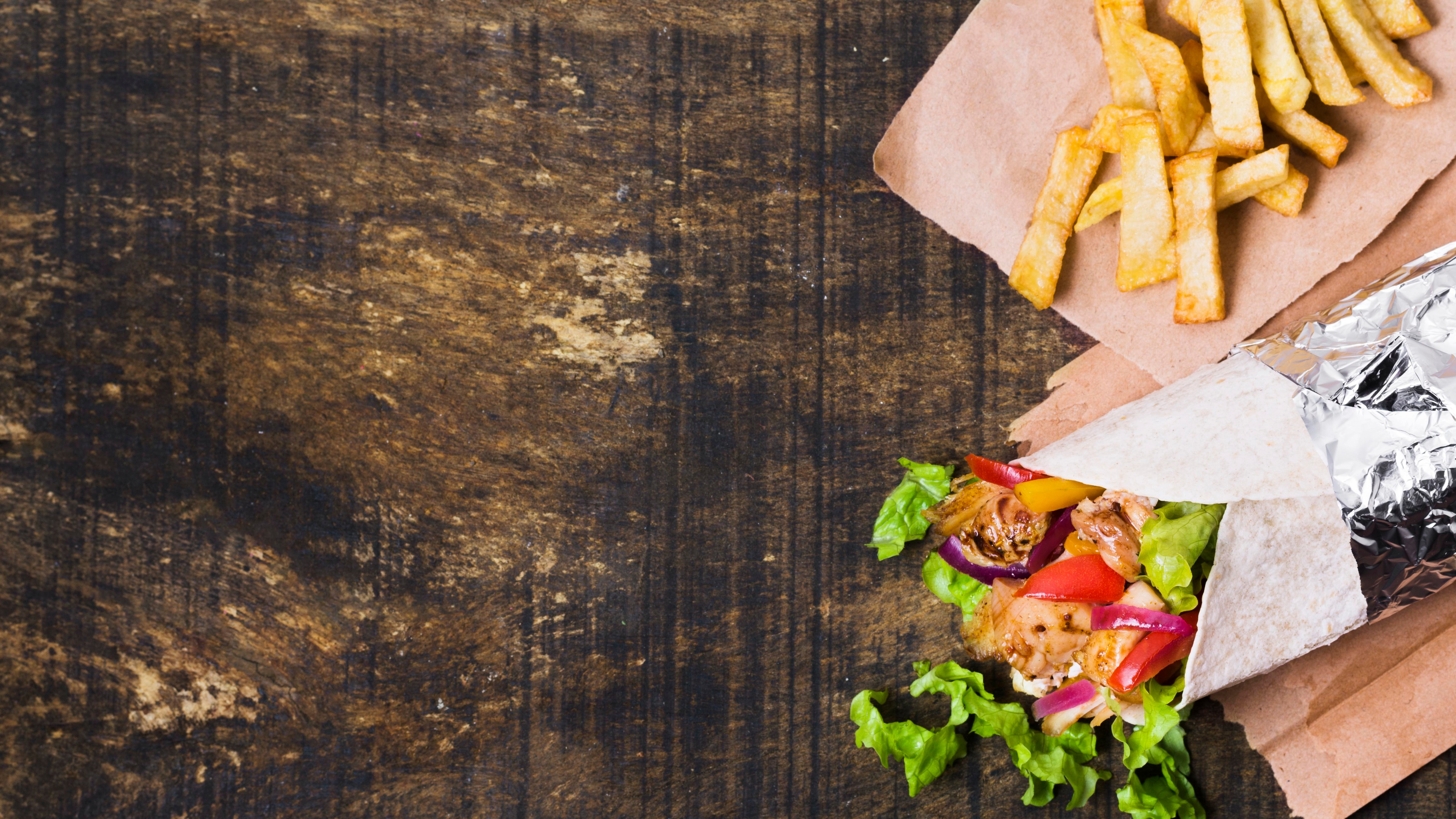 Doner Kebab with Fries 4K HD Wallpaper
