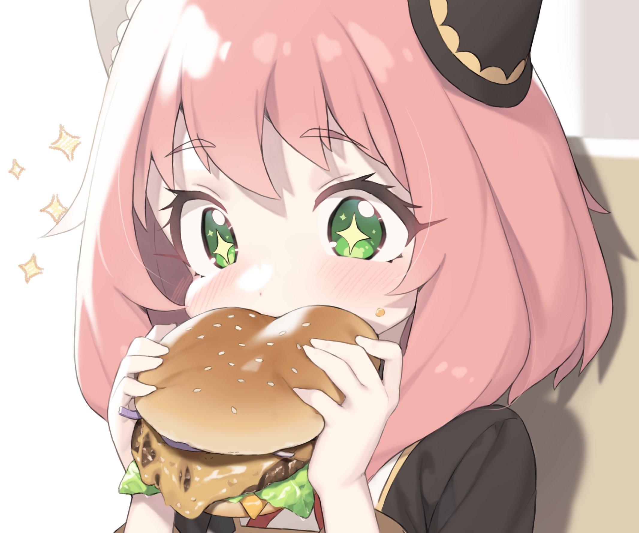 Anya Forger eating a burger from Spy X Family HD Wallpaper