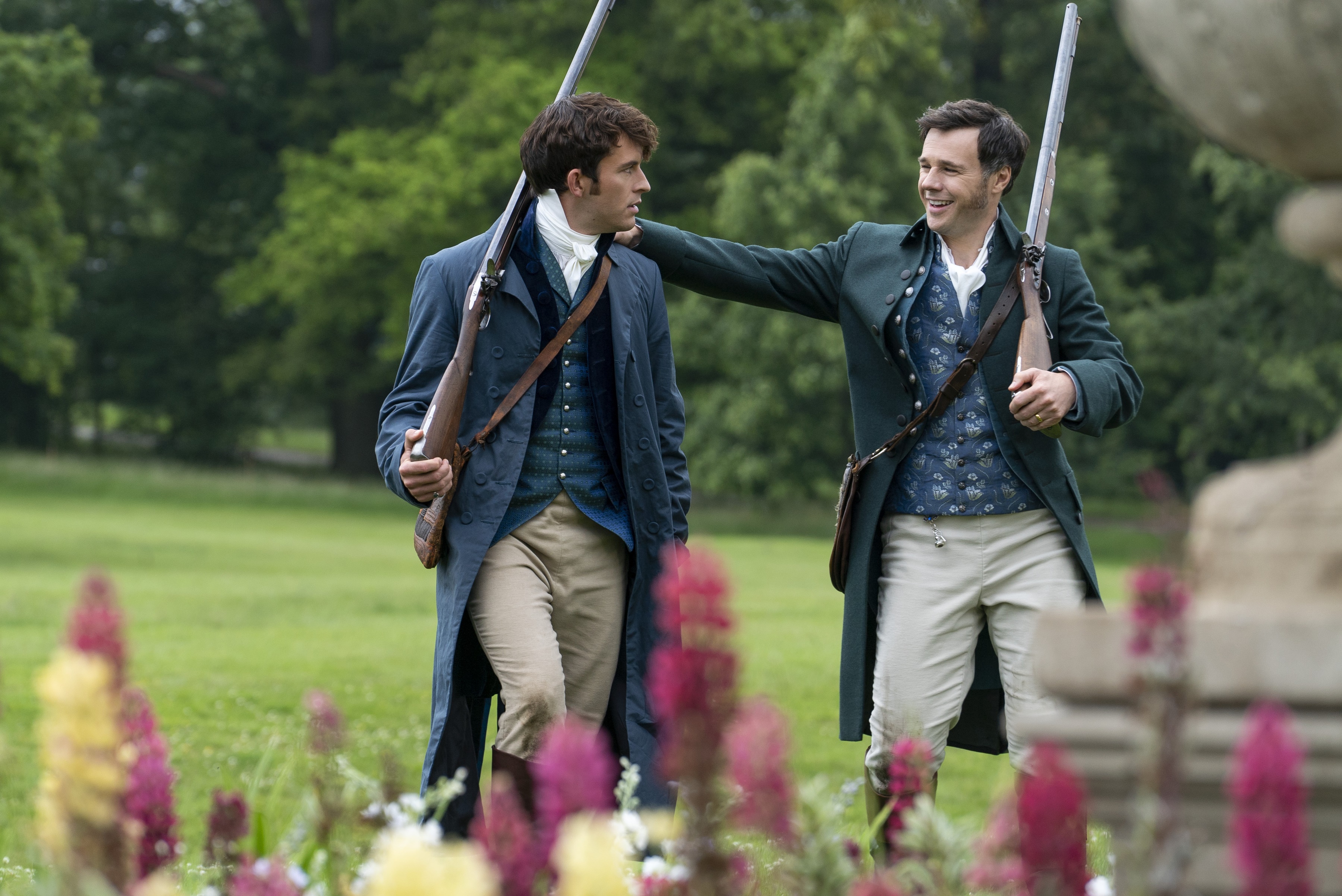 Two men with rifles in Bridgerton HD Wallpaper