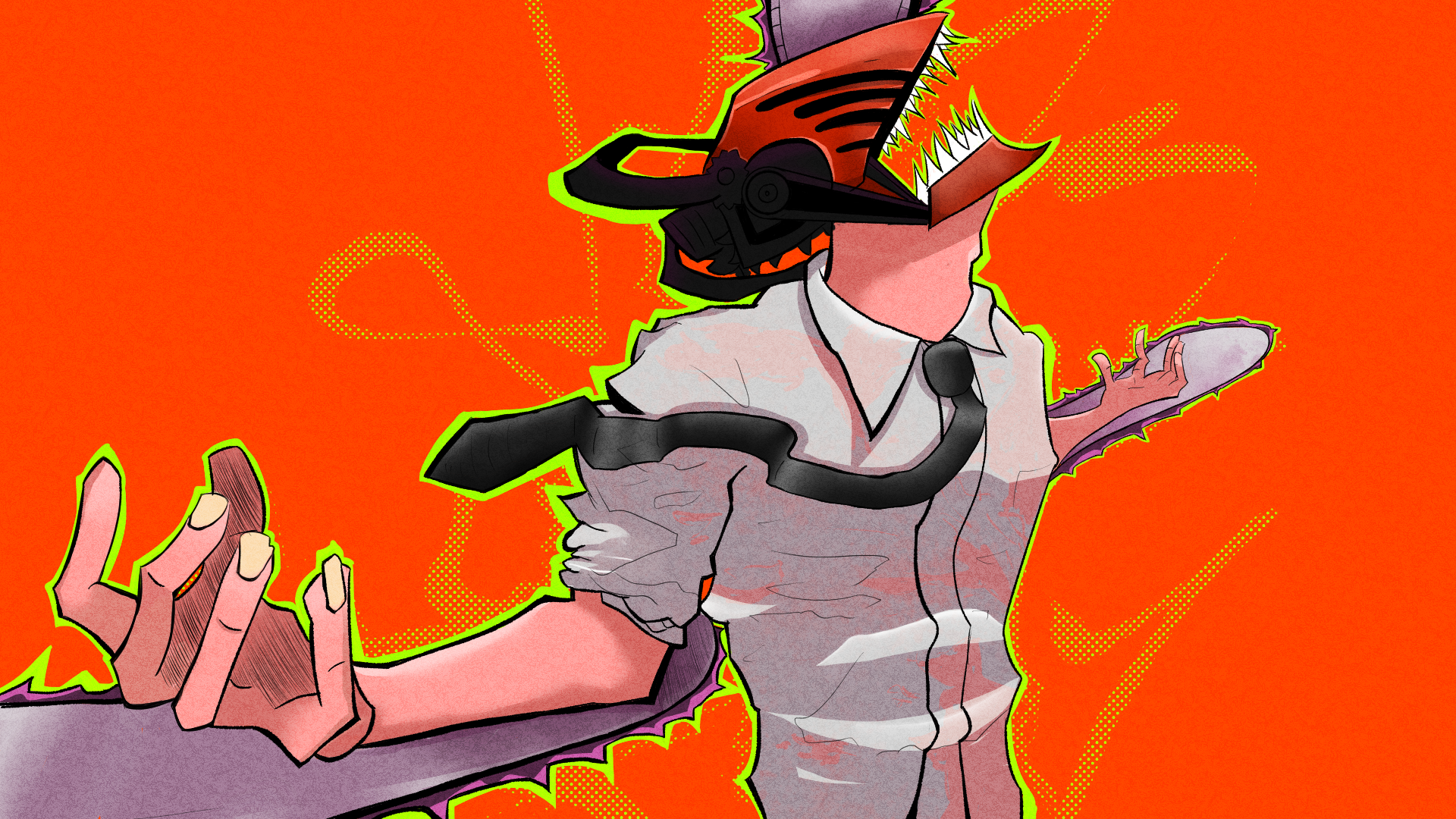 Denji from Chainsaw Man with Chainsaw Head HD Wallpaper