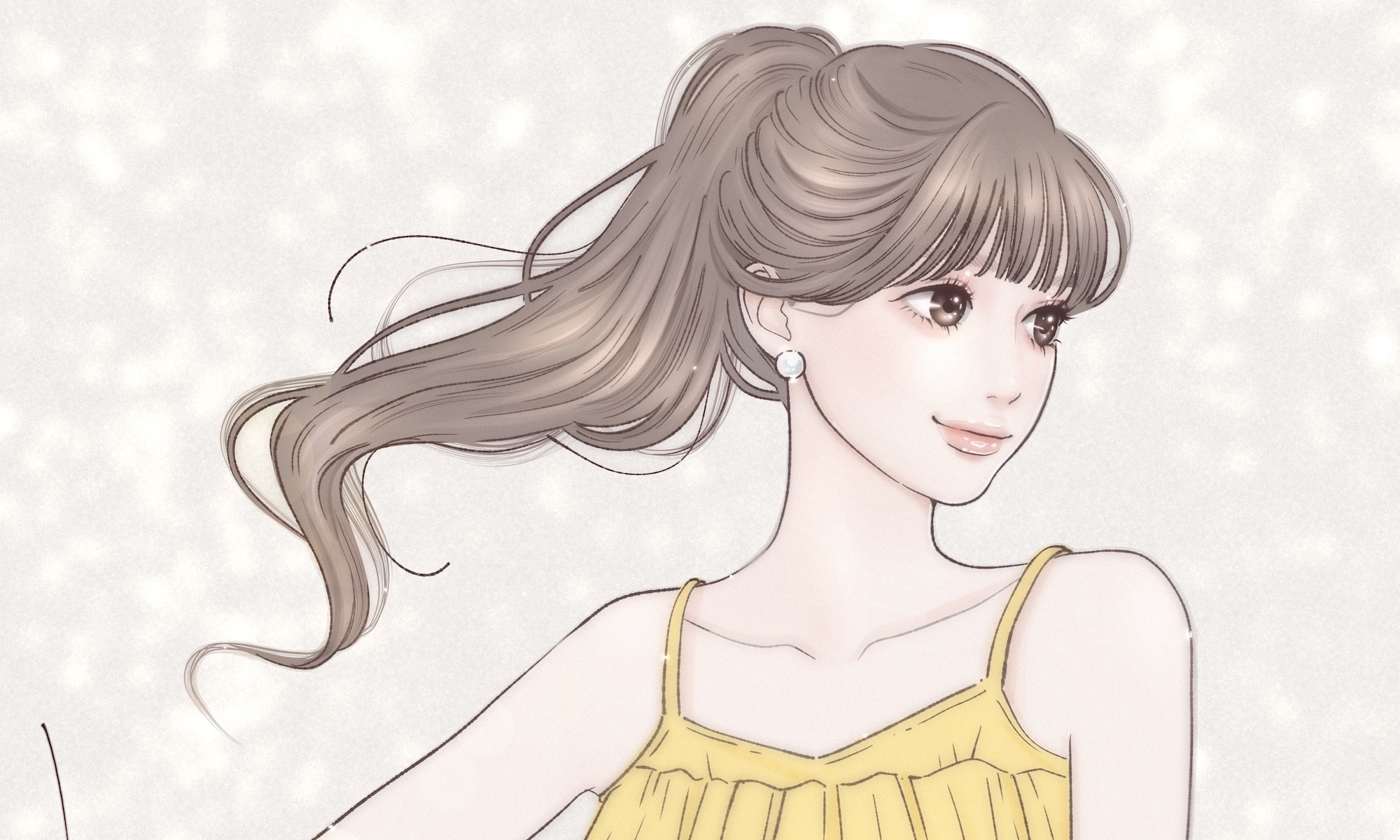 Girl with ponytail and yellow dress HD Wallpaper