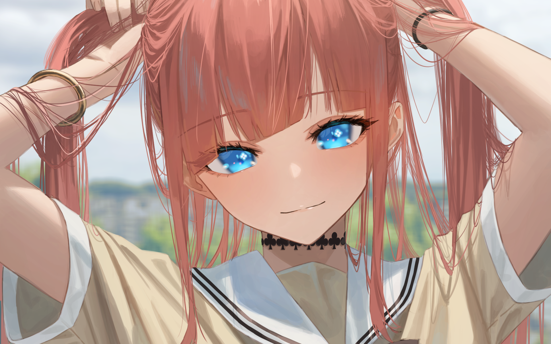 Girl with pink hair and blue eyes HD Wallpaper