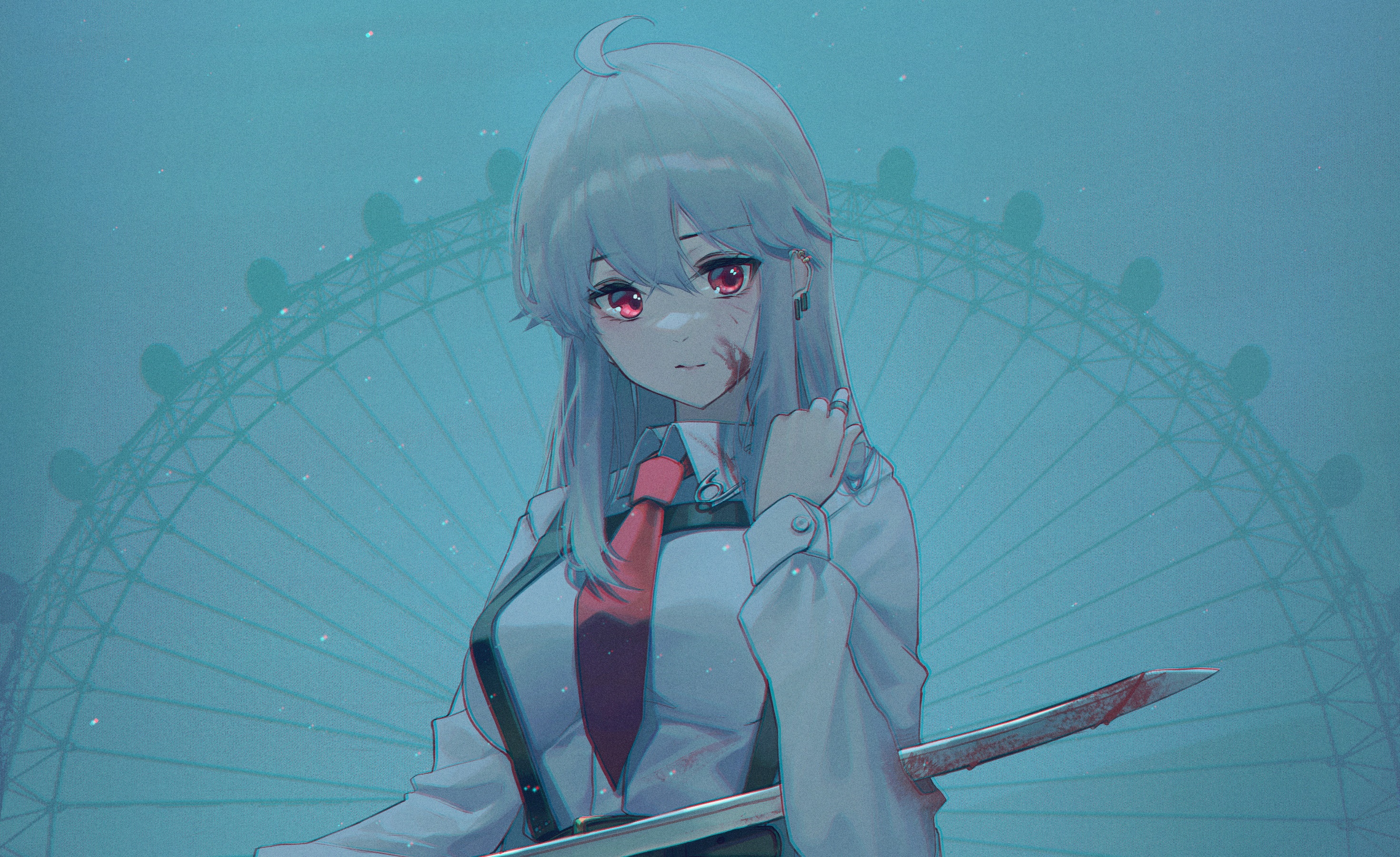 Girl with sword and blood HD Wallpaper