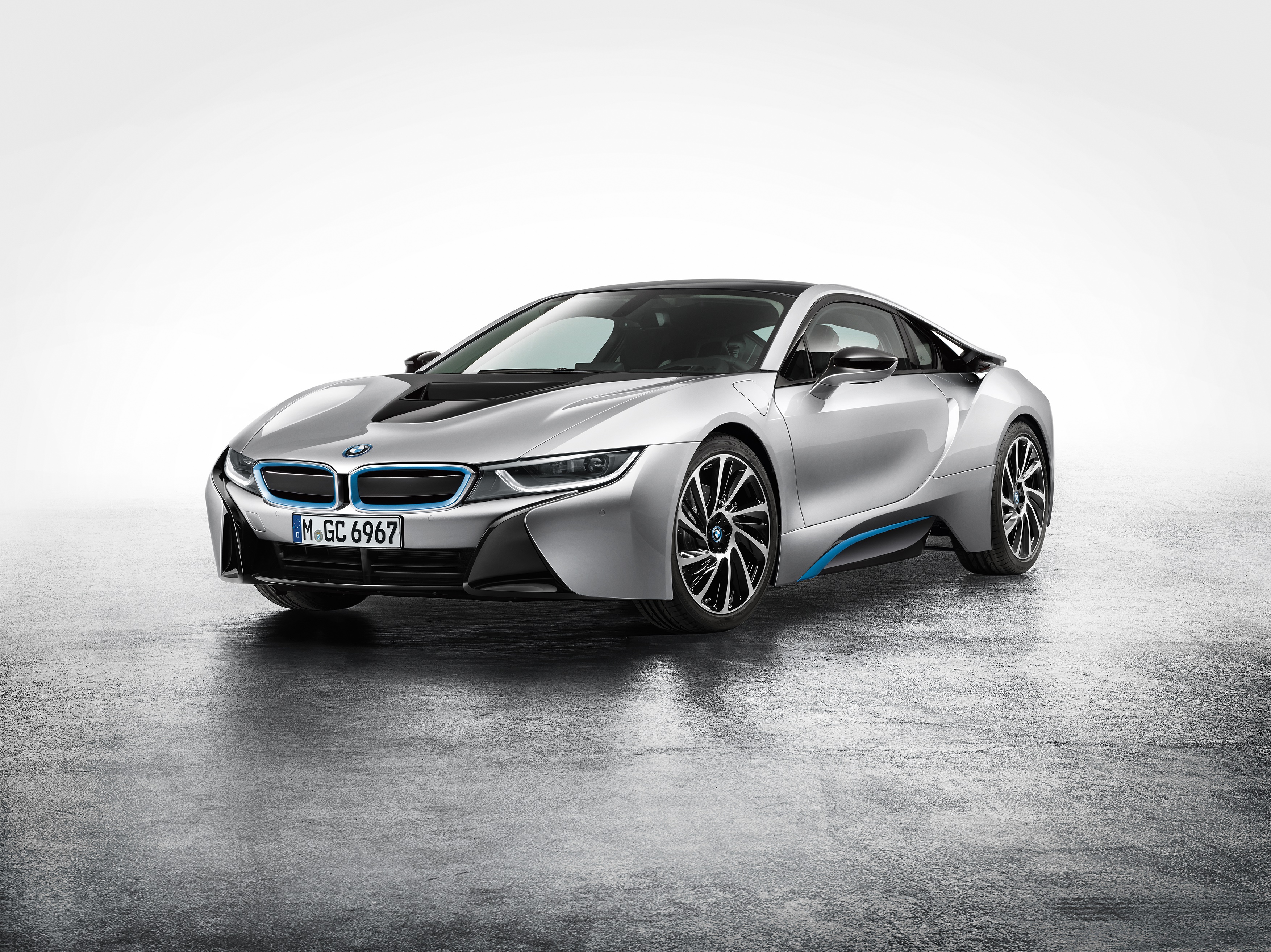 Silver BMW i8 Coupe with Blue Accents HD Wallpaper