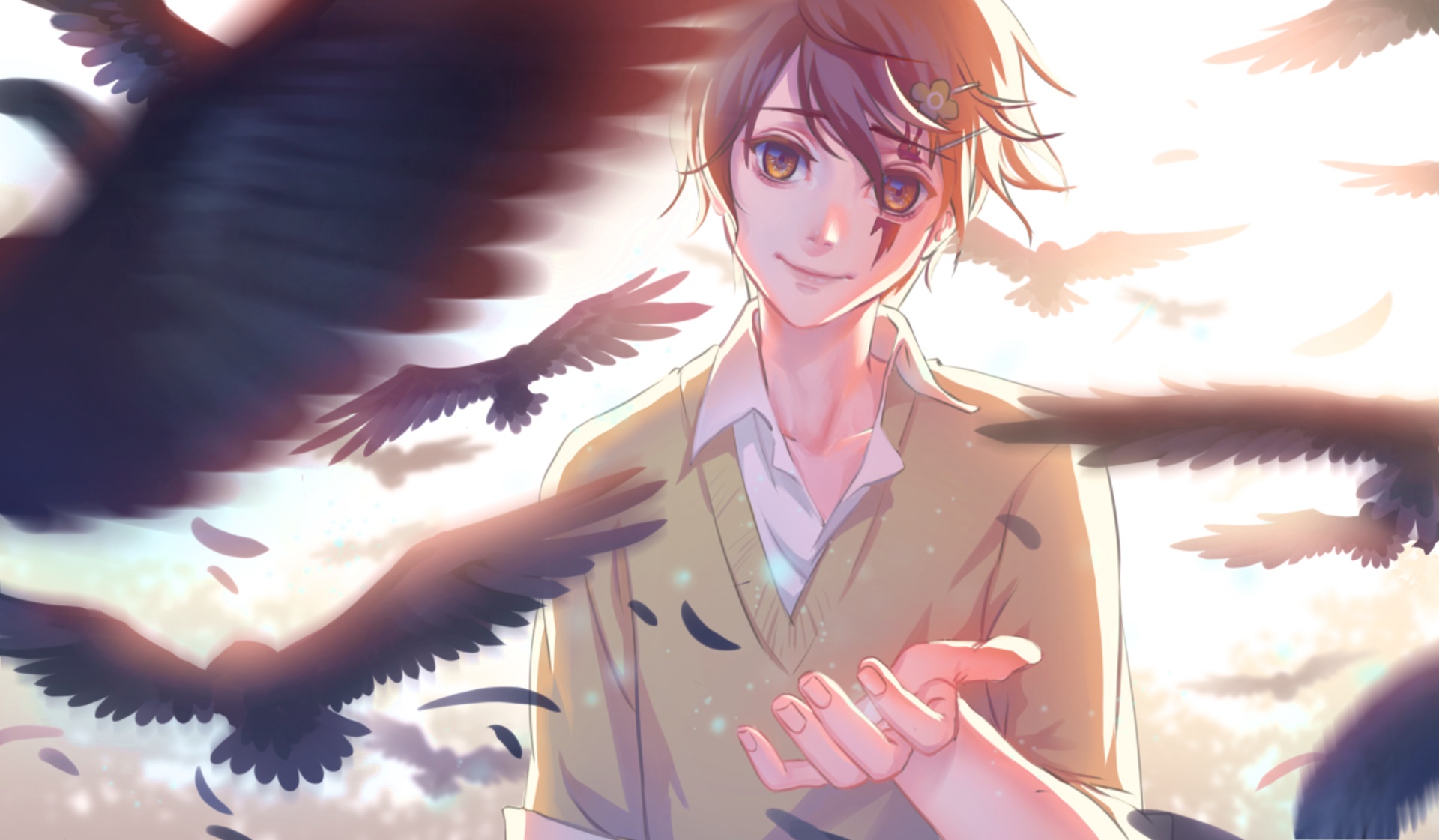 Utsutsu Hasegawa surrounded by crows HD Wallpaper