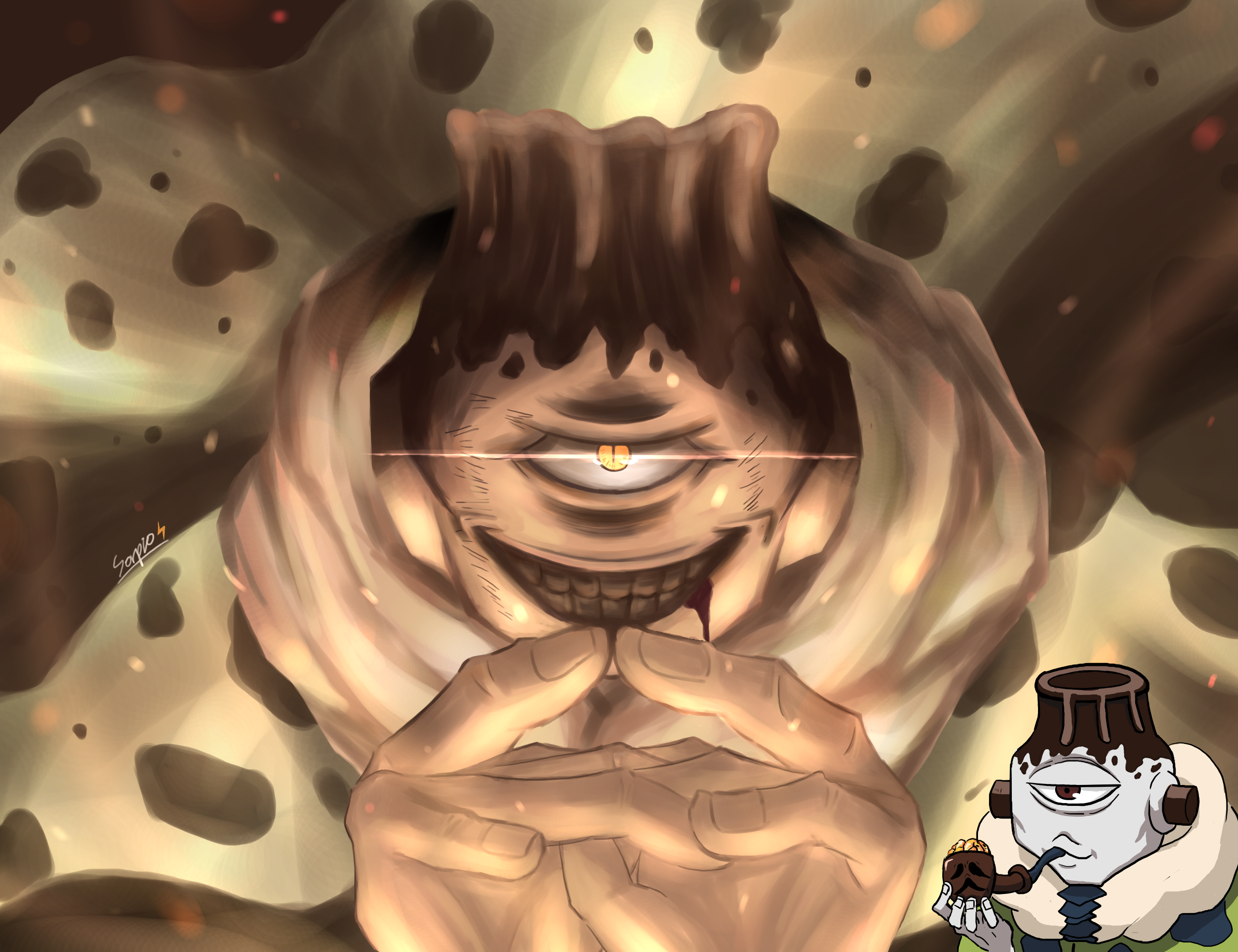 Jogo from Jujutsu Kaisen with a small creature HD Wallpaper