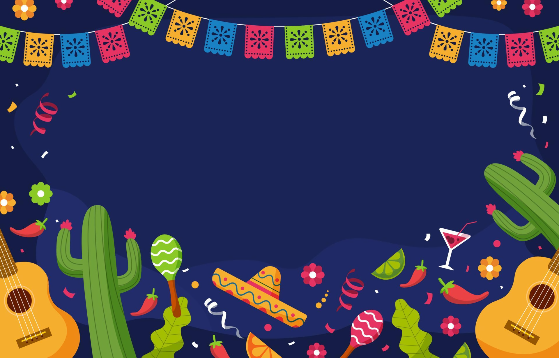 Cinco de Mayo Fiesta with Guitars and Cacti HD Wallpaper
