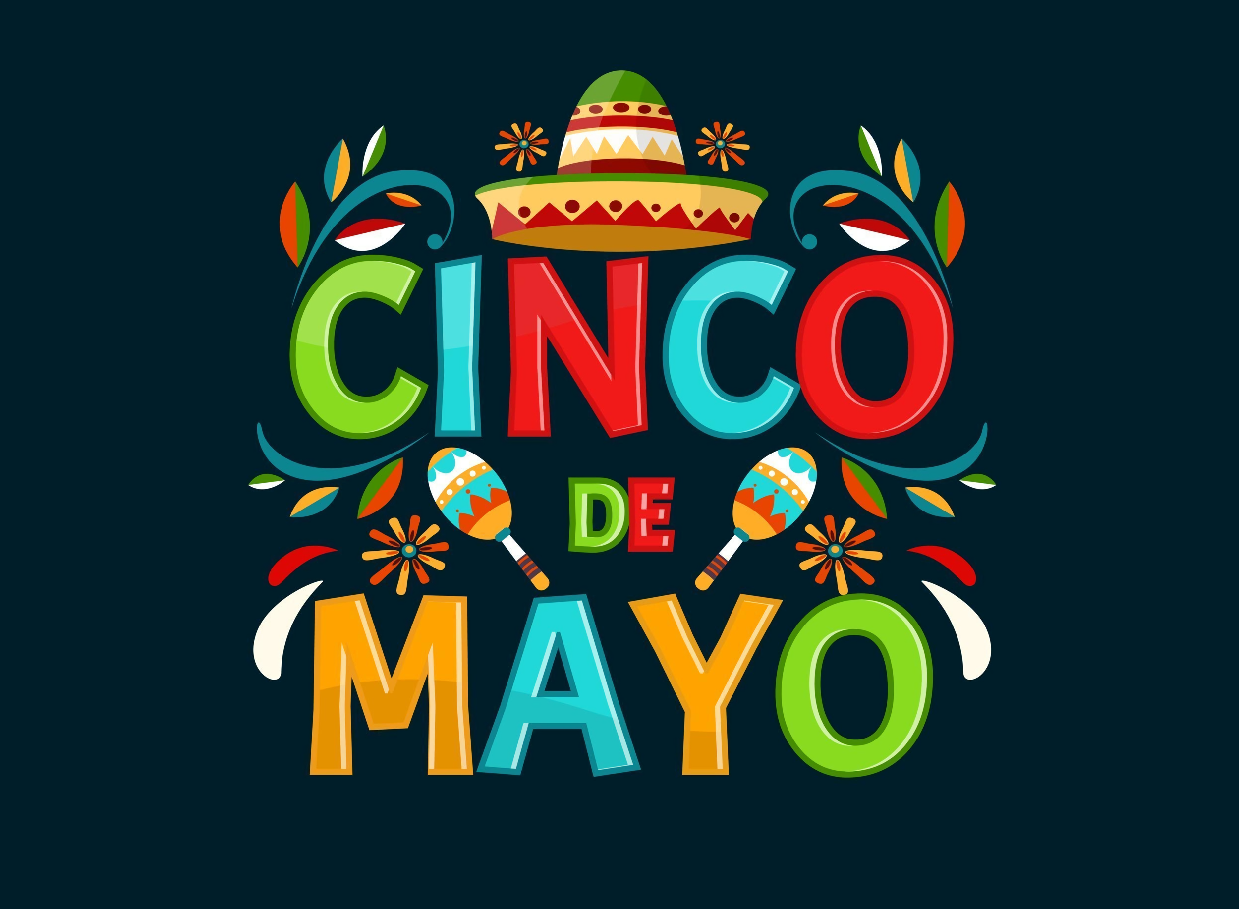 Cinco De Mayo Celebration with Sombrero and Maracas HD Wallpaper