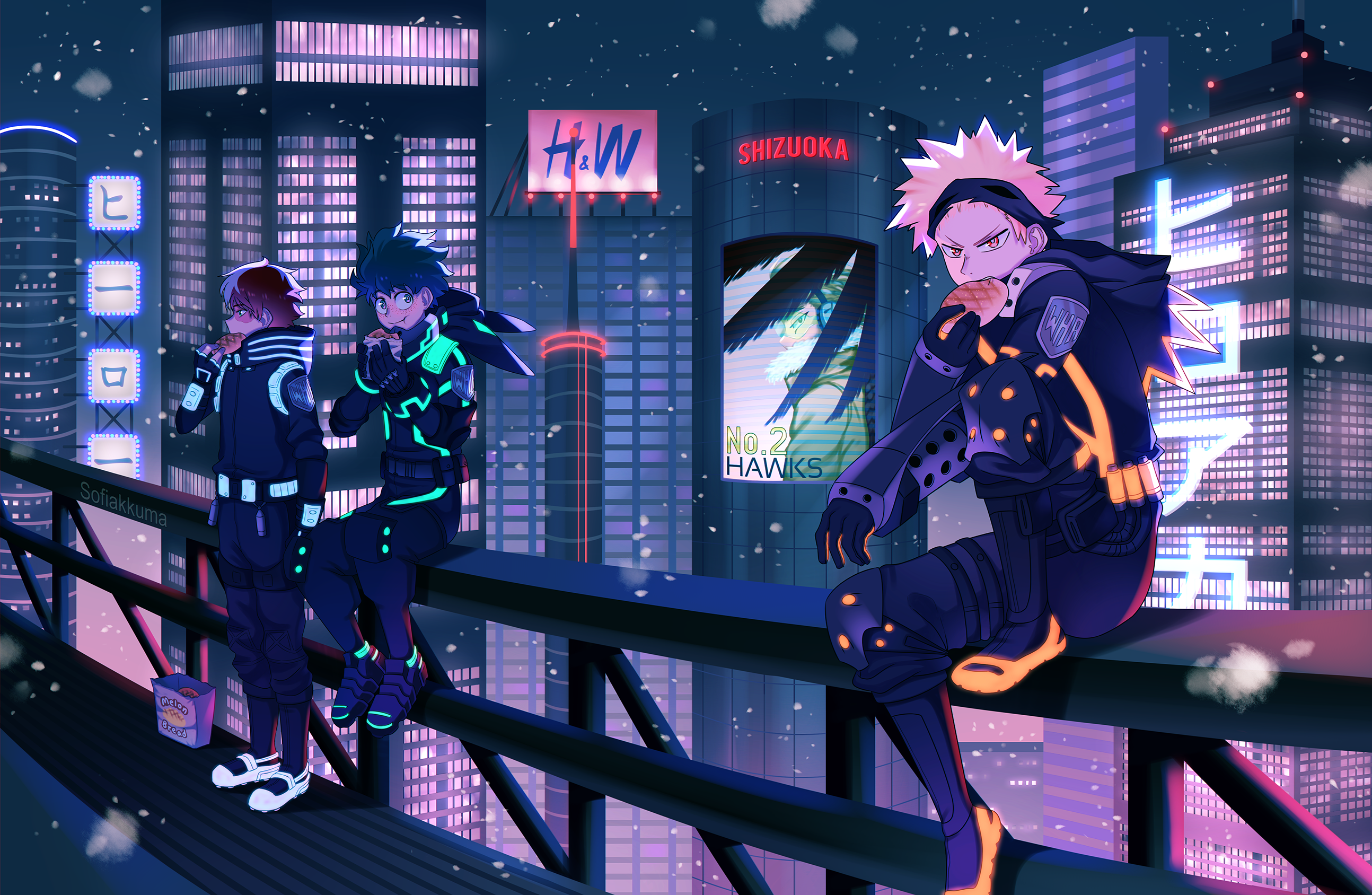 My Hero Academia Characters in Shizuoka at Night HD Wallpaper