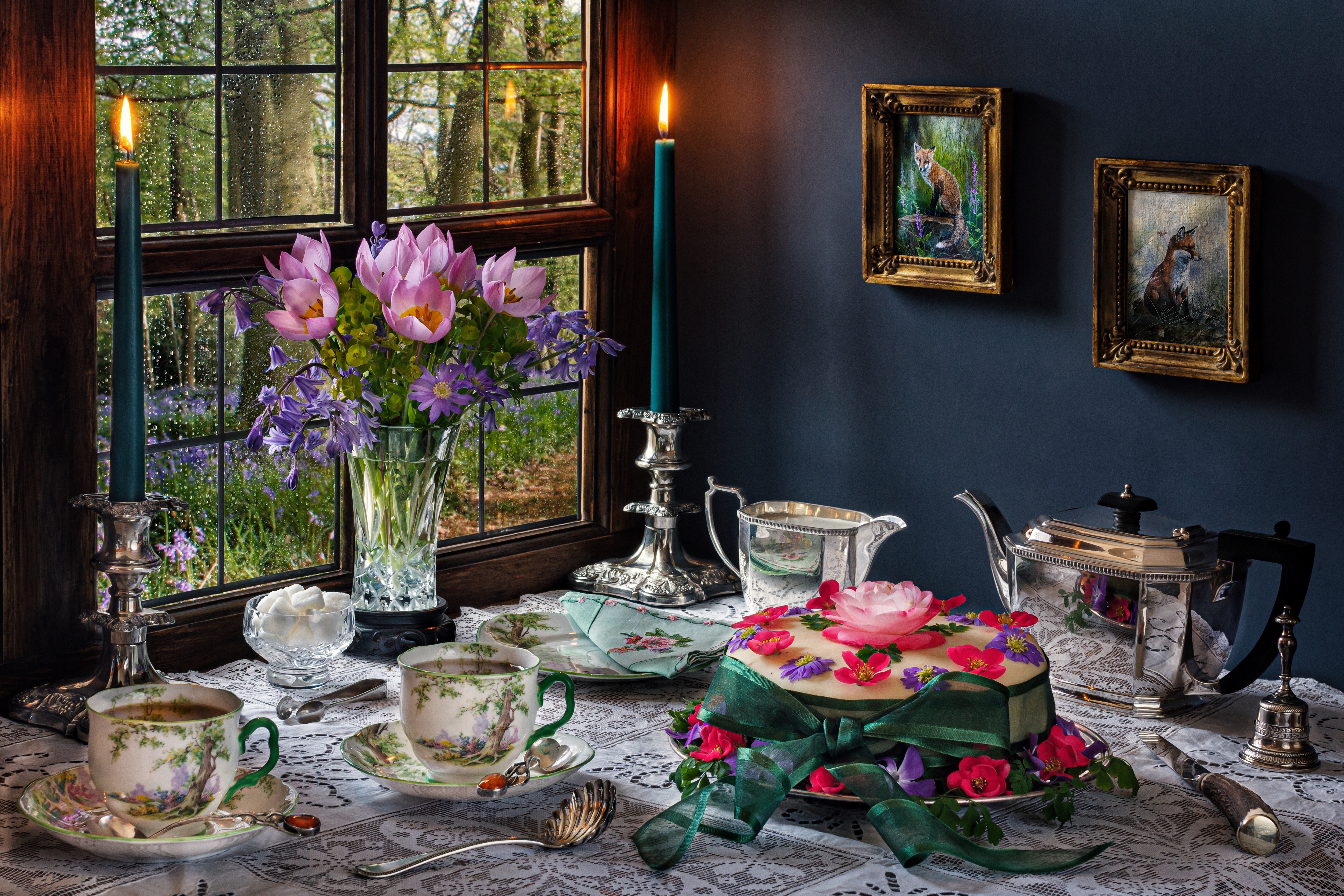 Still Life Photography with Cake and Tea HD Wallpaper