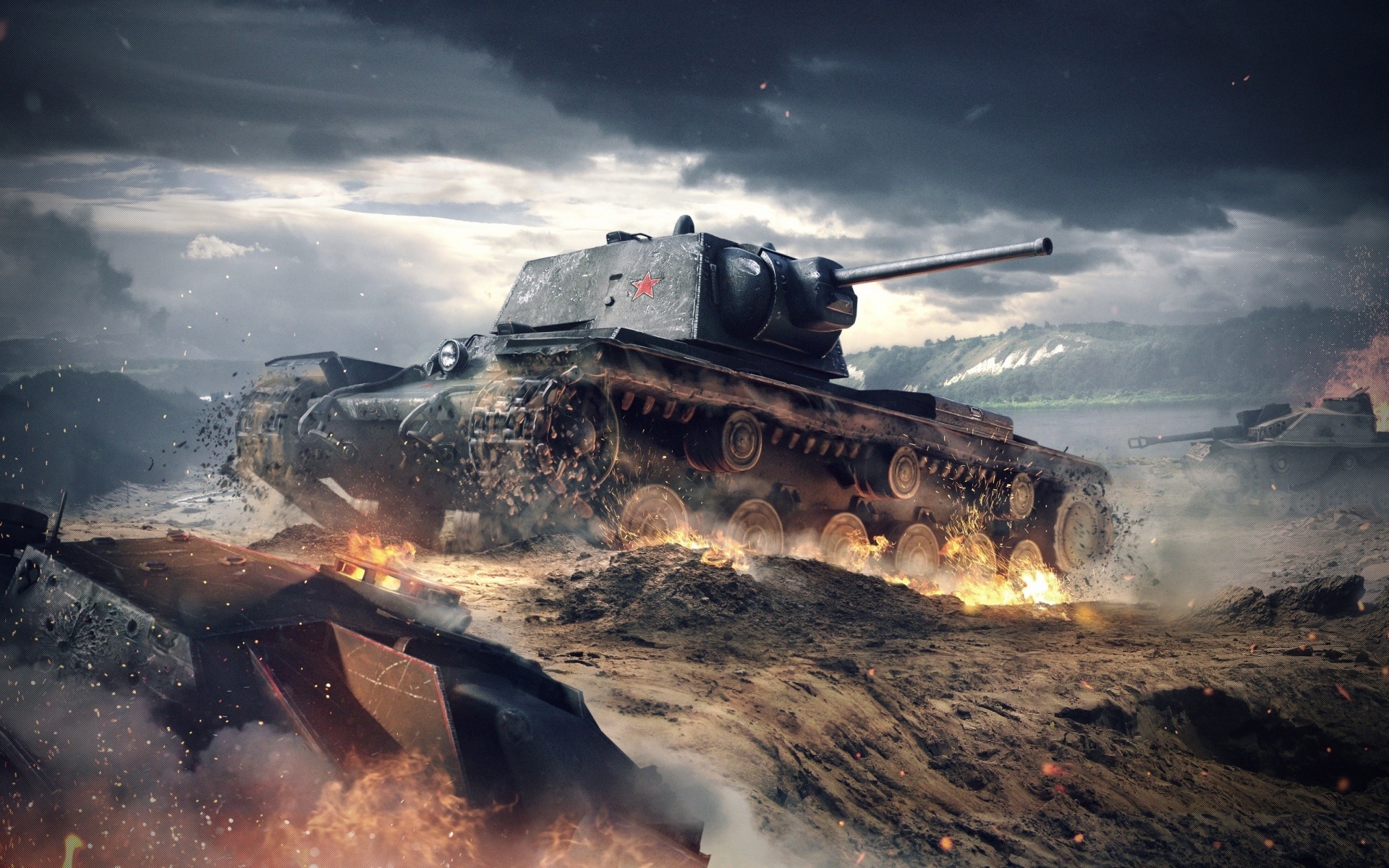 Soviet KV-2 Heavy Tank in Battle HD Wallpaper