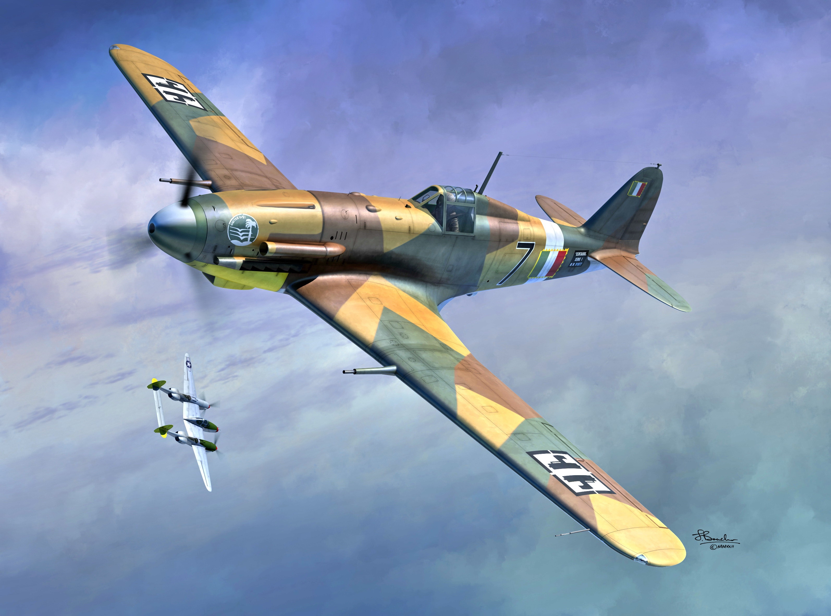 Fiat G.55 Centauro aircraft in flight HD Wallpaper