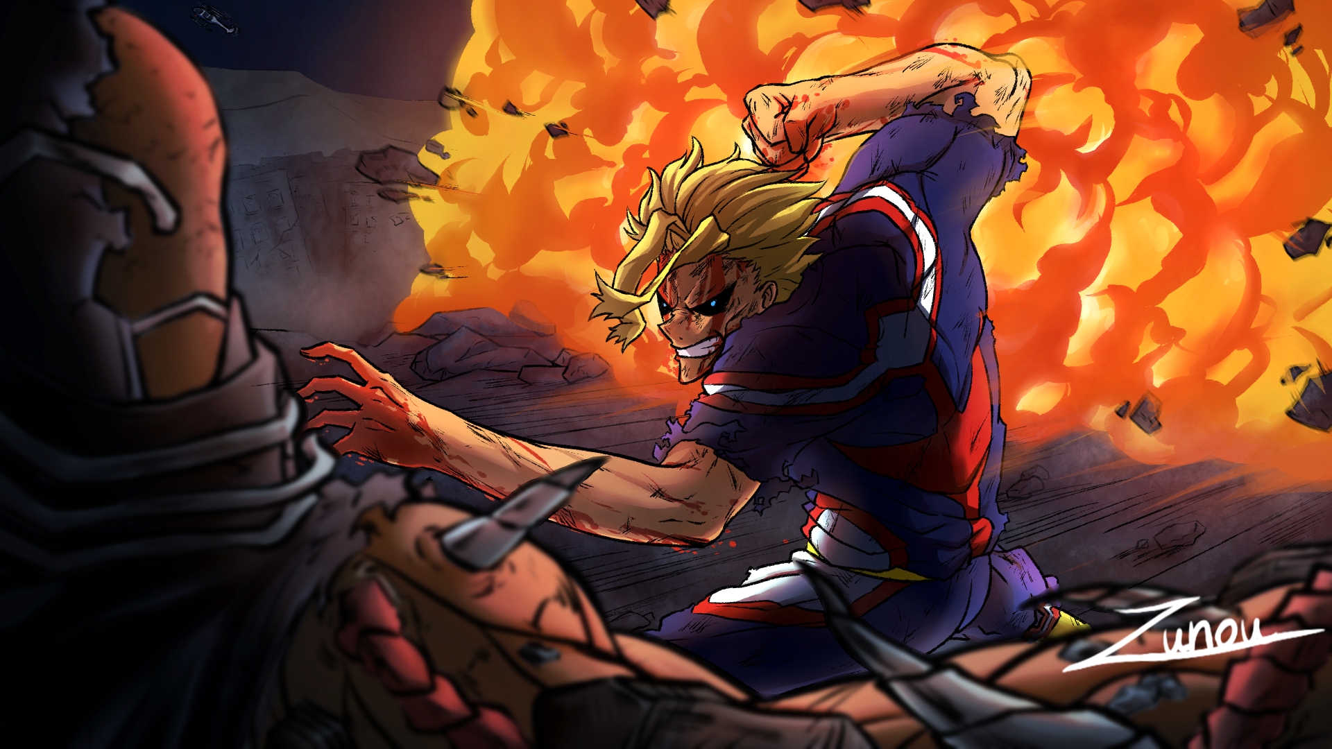 All Might from My Hero Academia fighting HD Wallpaper