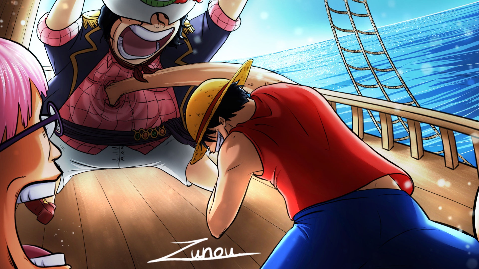 Monkey D. Luffy from One Piece on a ship HD Wallpaper