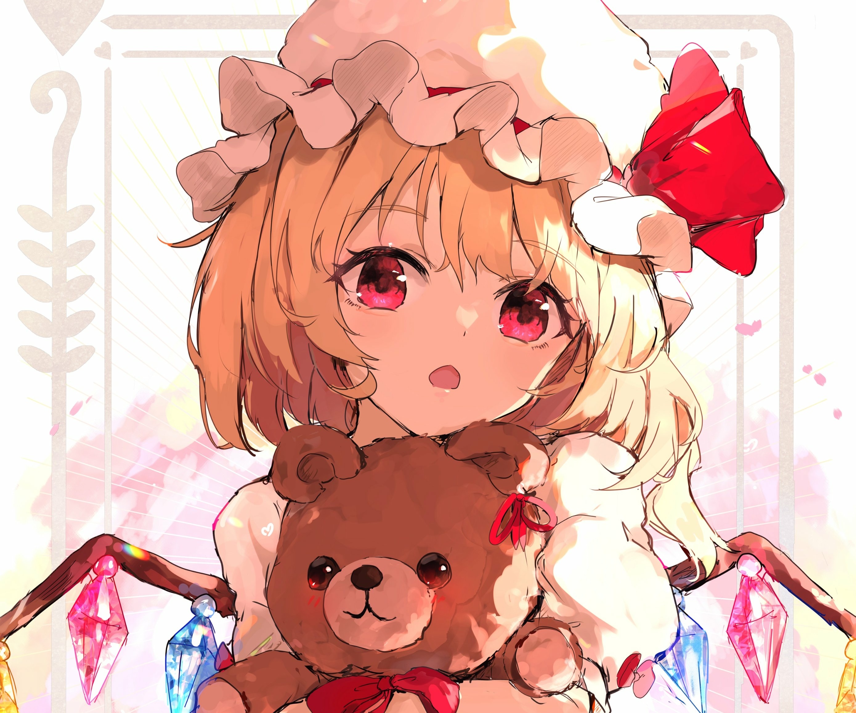 Flandre Scarlet from Touhou holding a teddy bear HD Wallpaper