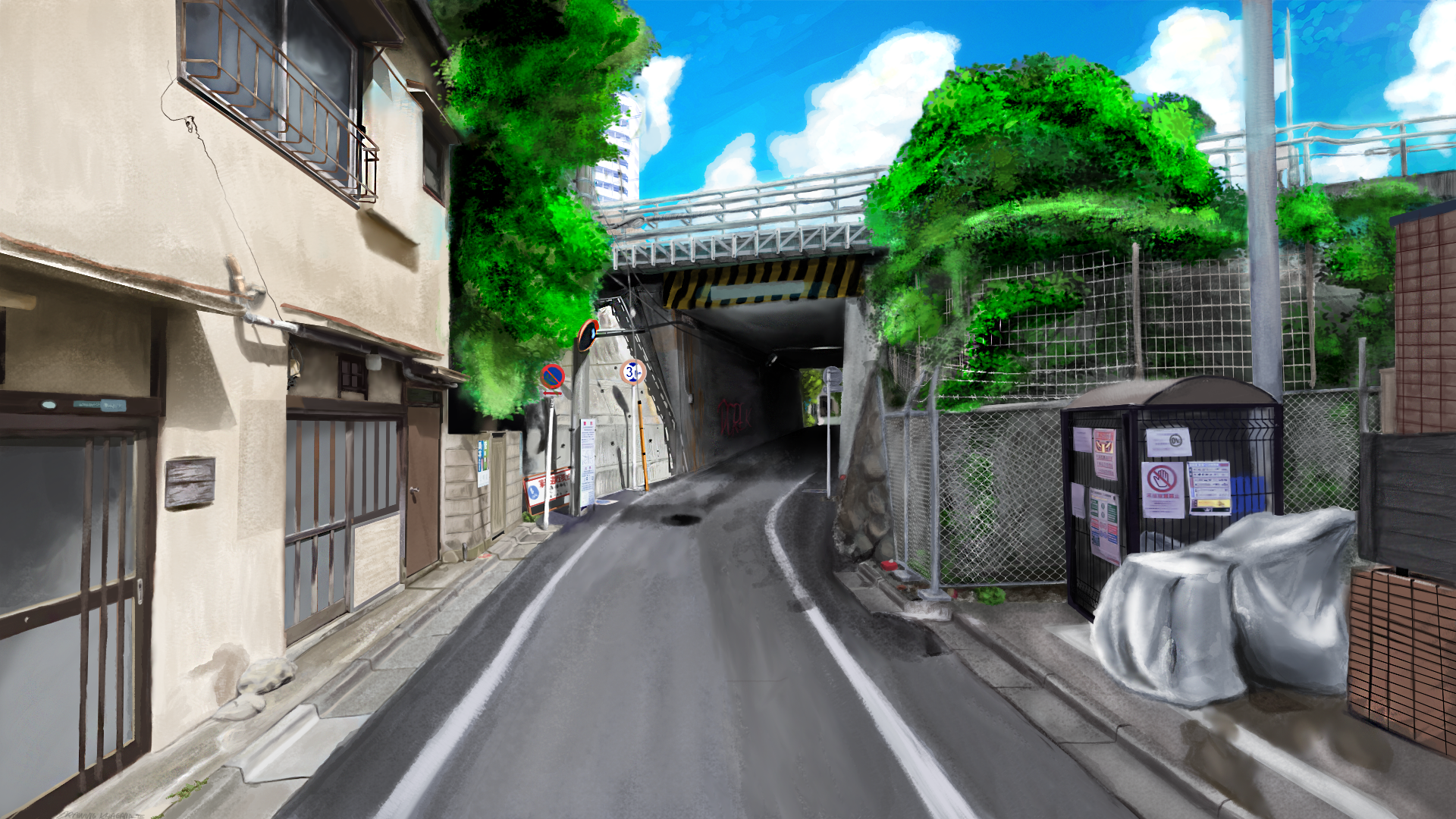 Street under a bridge in Tokyo HD Wallpaper