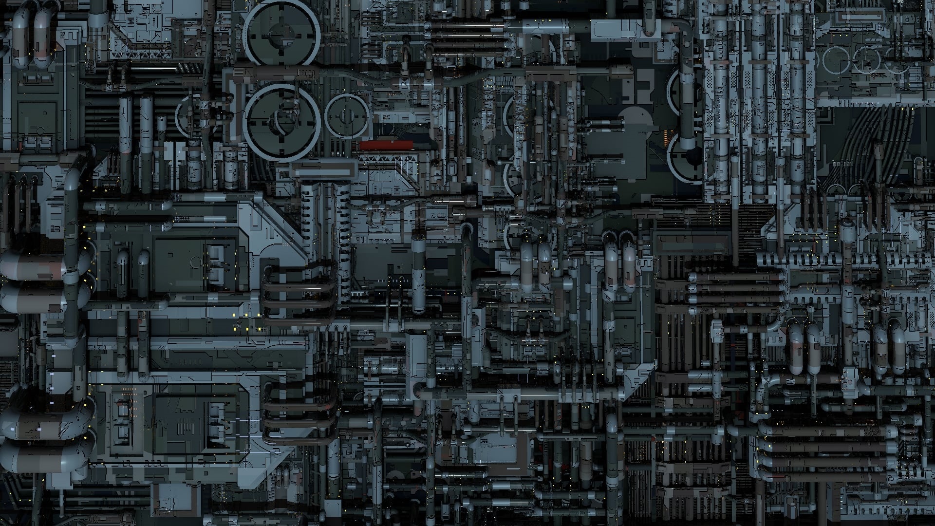 Sci-fi industrial machinery and pipes HD Wallpaper