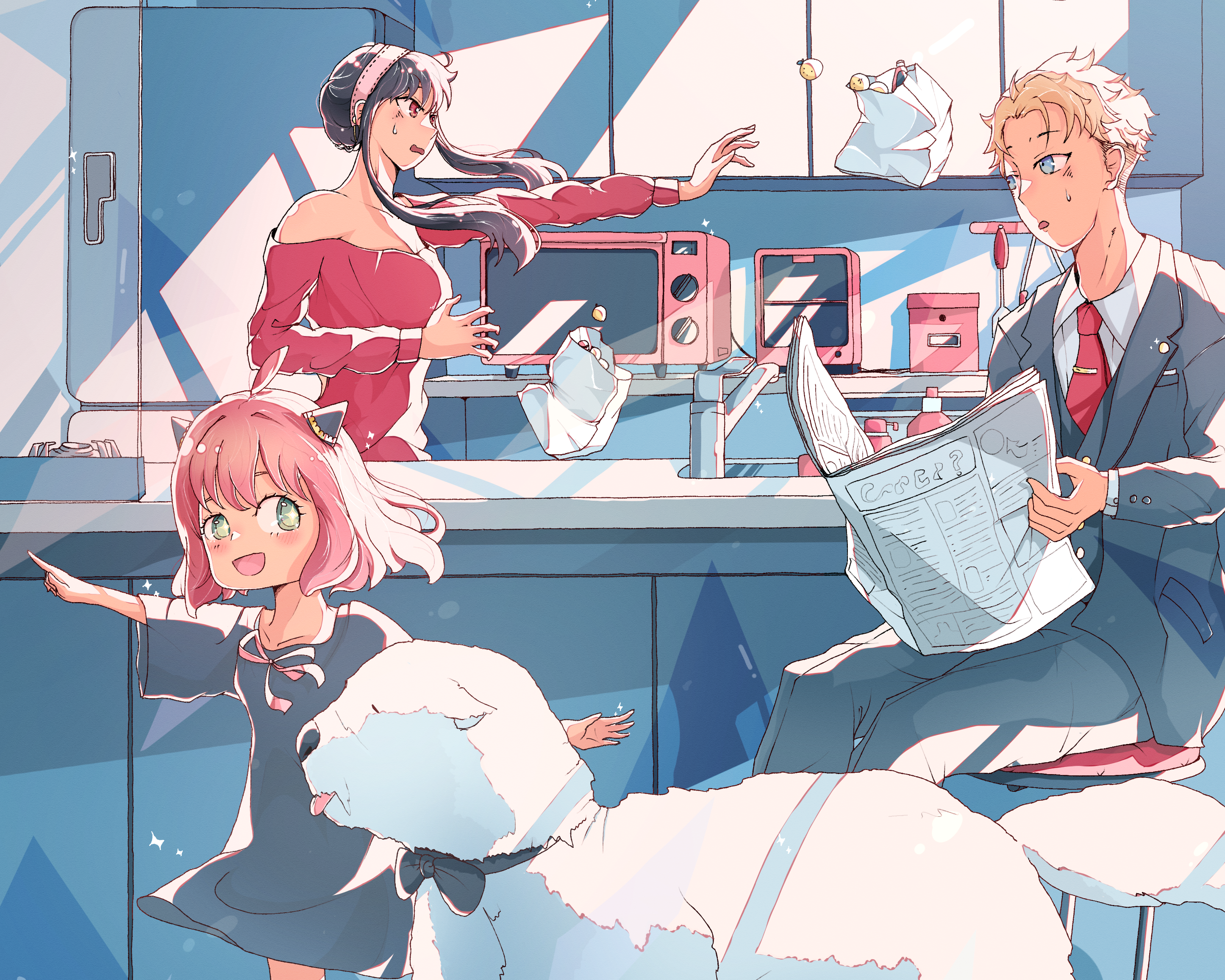 Anya, Loid, and Yor Forger from Spy X Family in a kitchen HD Wallpaper