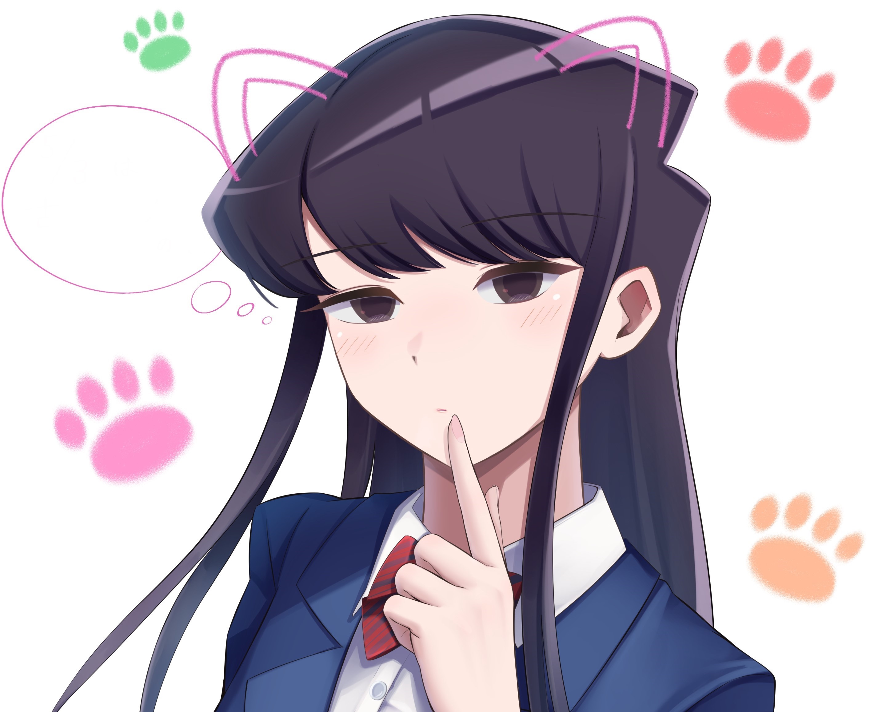 Shouko Komi with cat ears and paw prints HD Wallpaper