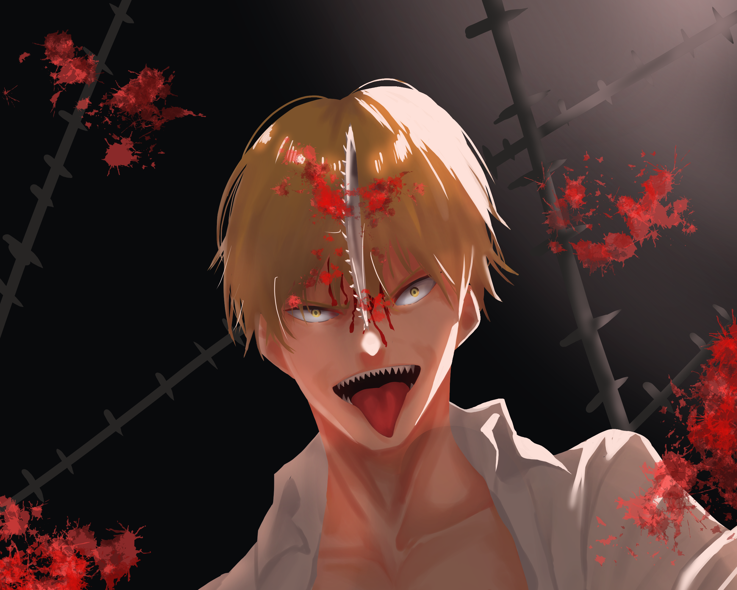 Denji from Chainsaw Man with blood HD Wallpaper