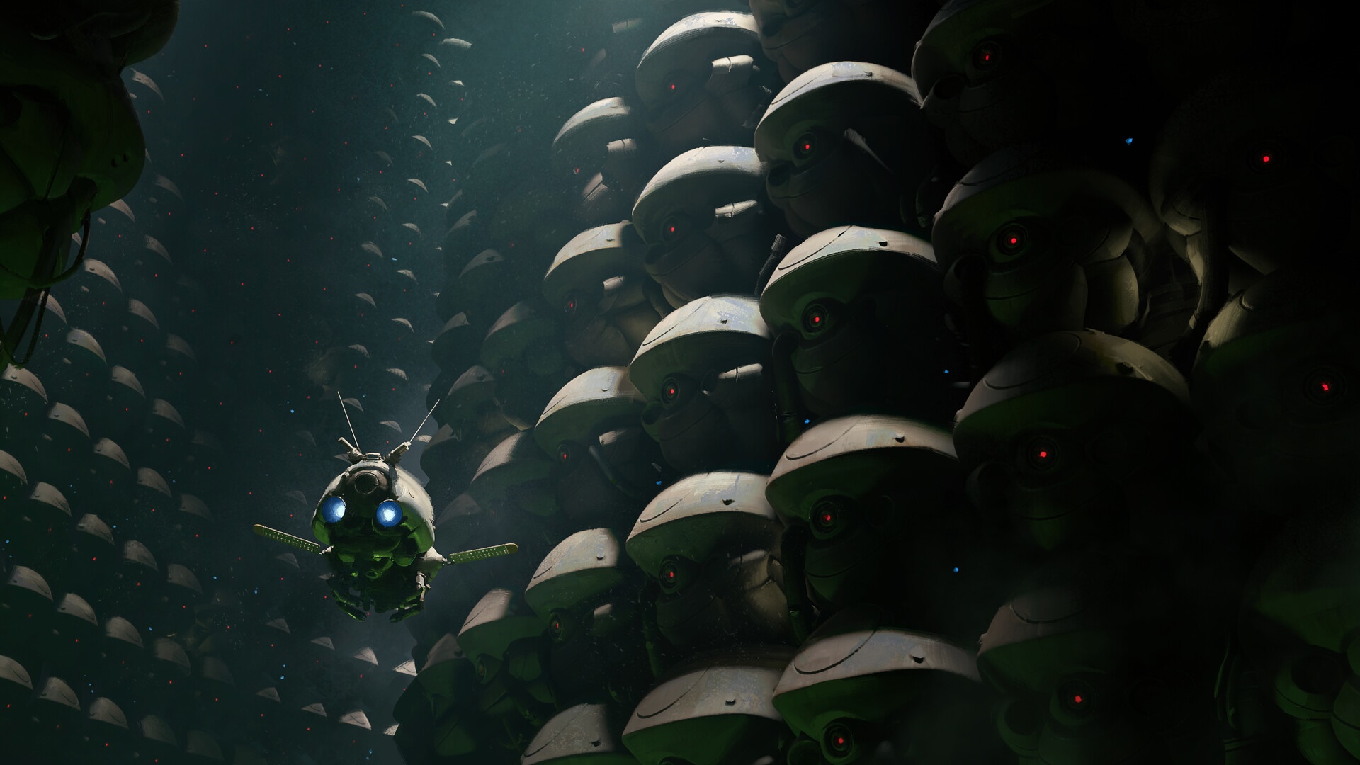 Sci Fi Drone in a Futuristic Chamber HD Wallpaper