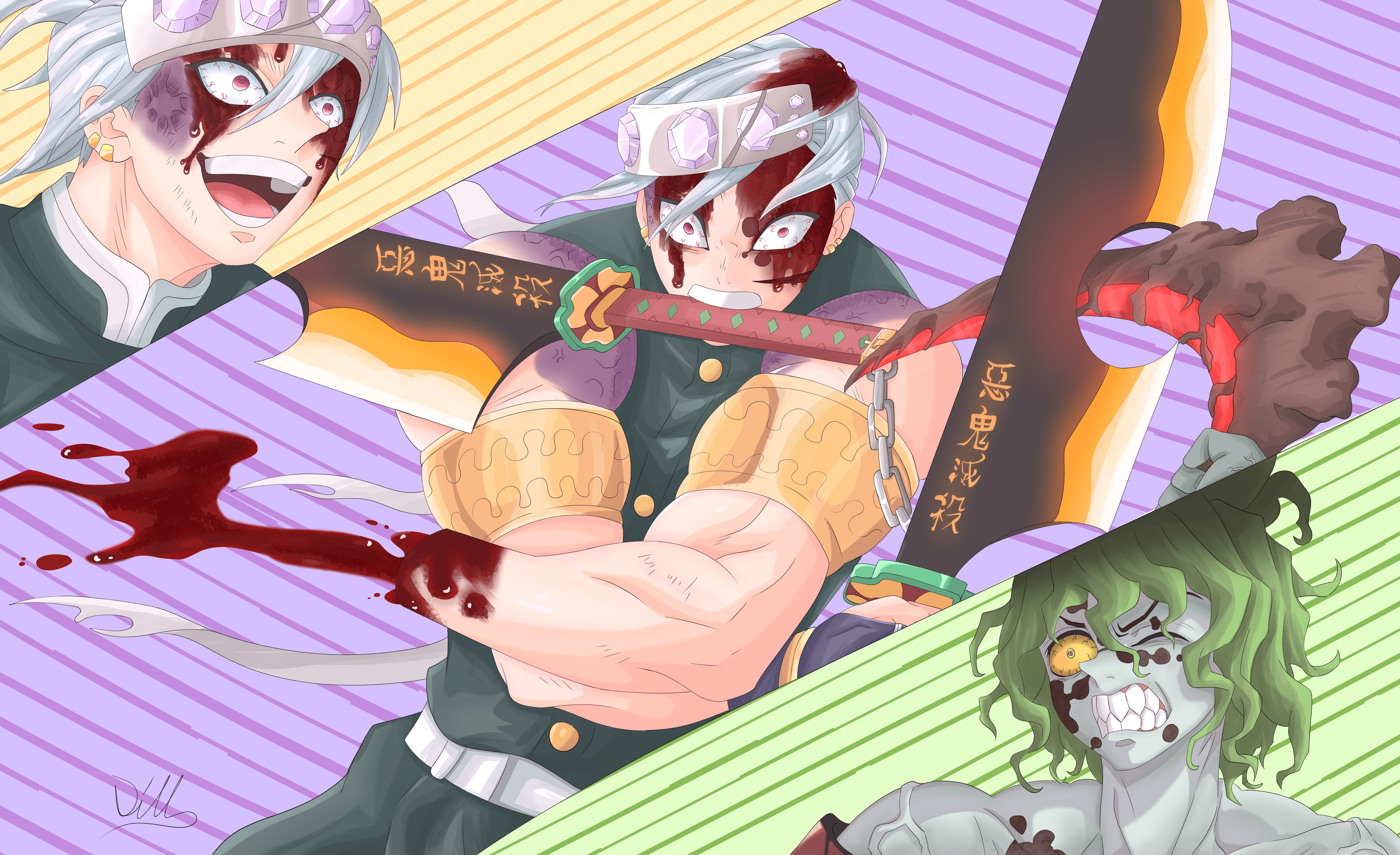 Tengen Uzui and Gyutaro from Demon Slayer HD Wallpaper