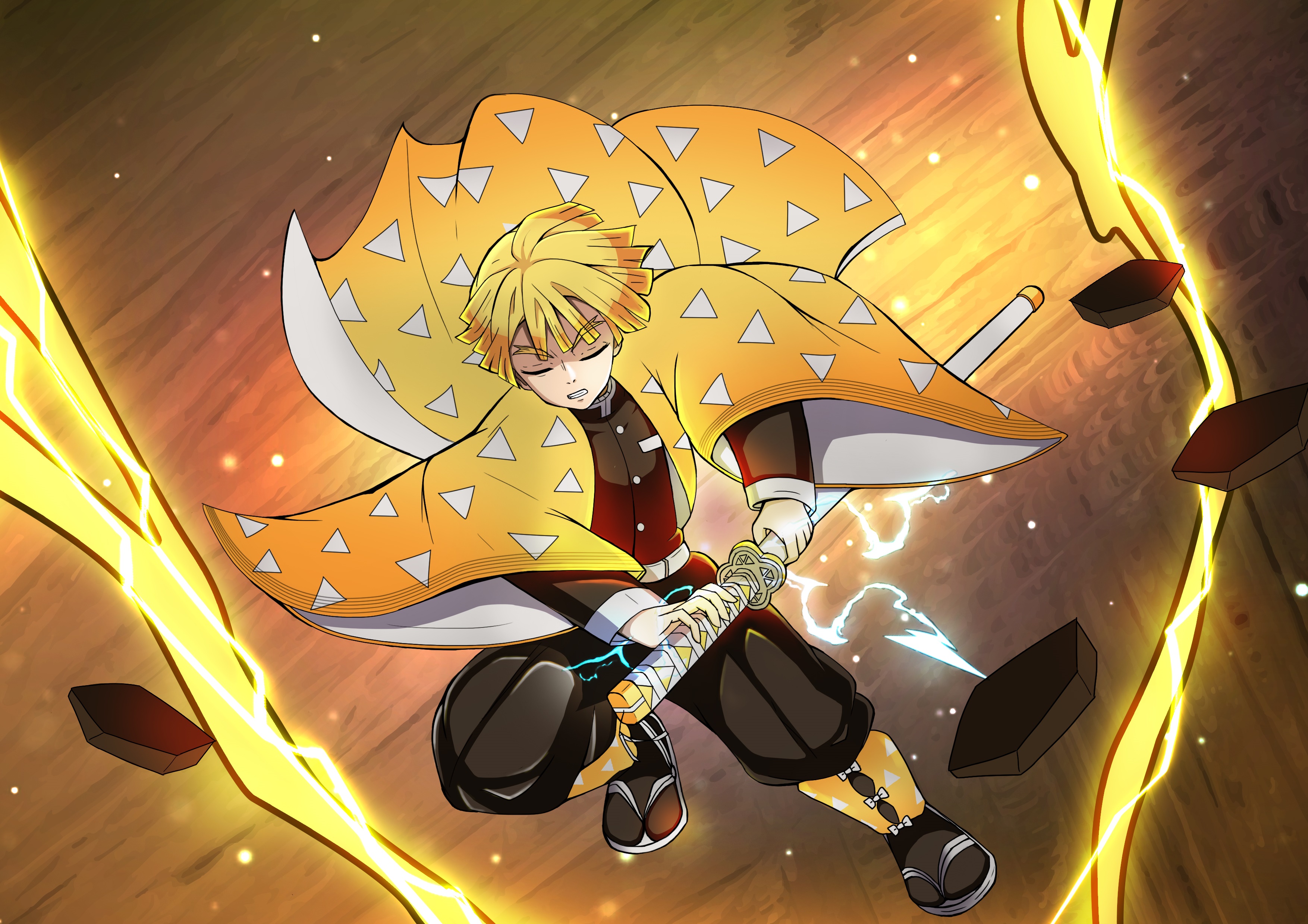 Zenitsu Agatsuma from Demon Slayer: Kimetsu No Yaiba HD Wallpaper