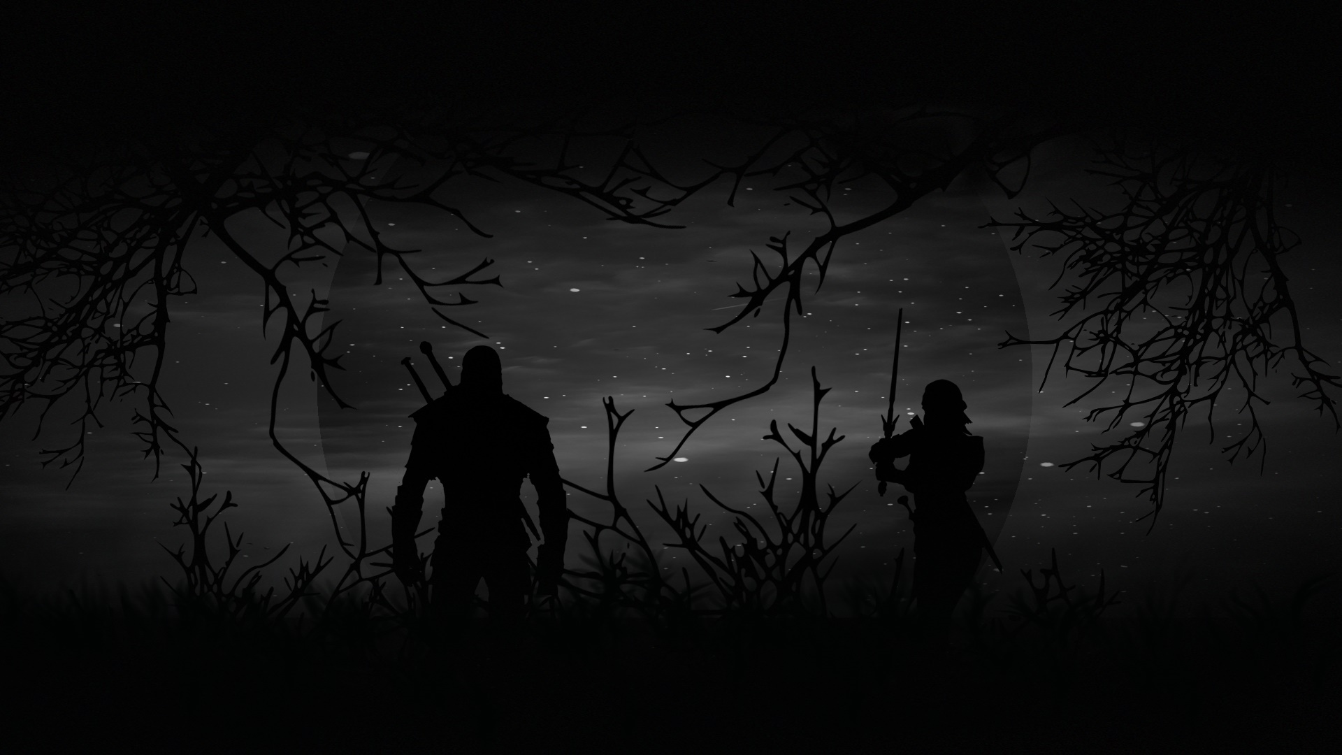 Geralt and Ciri from The Witcher in a dark forest HD Wallpaper