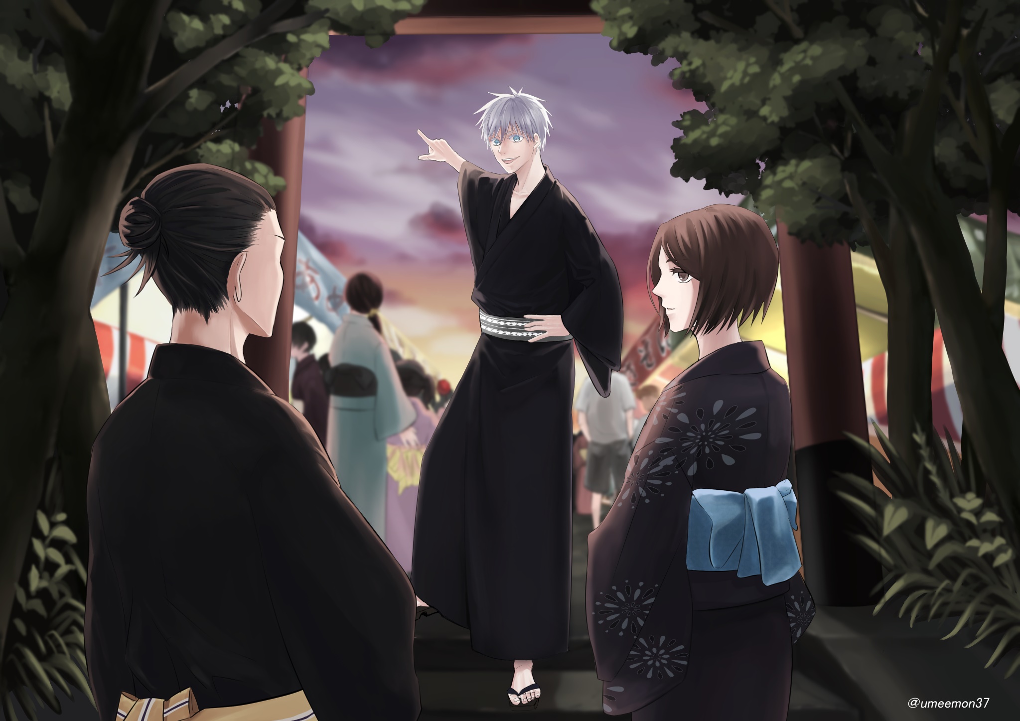 Satoru Gojo and friends at a festival HD Wallpaper
