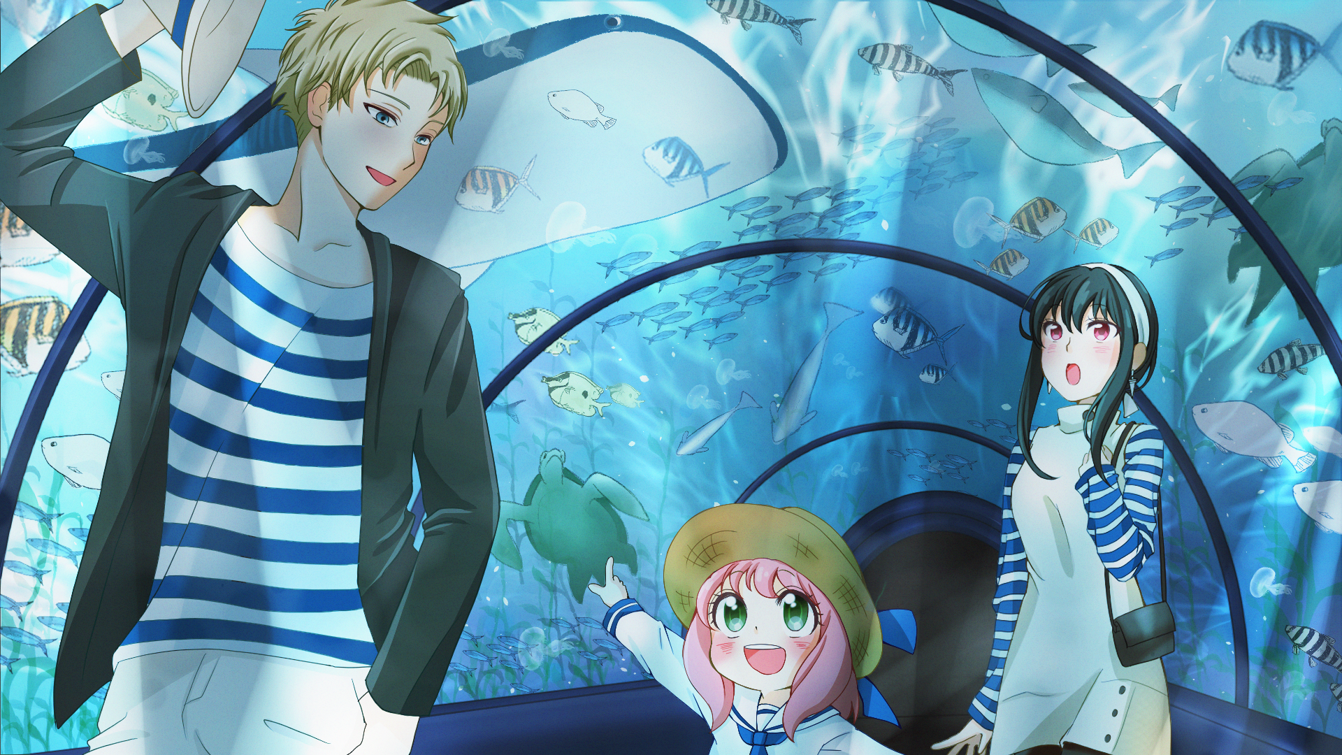 Anya, Loid, and Yor Forger at the aquarium HD Wallpaper