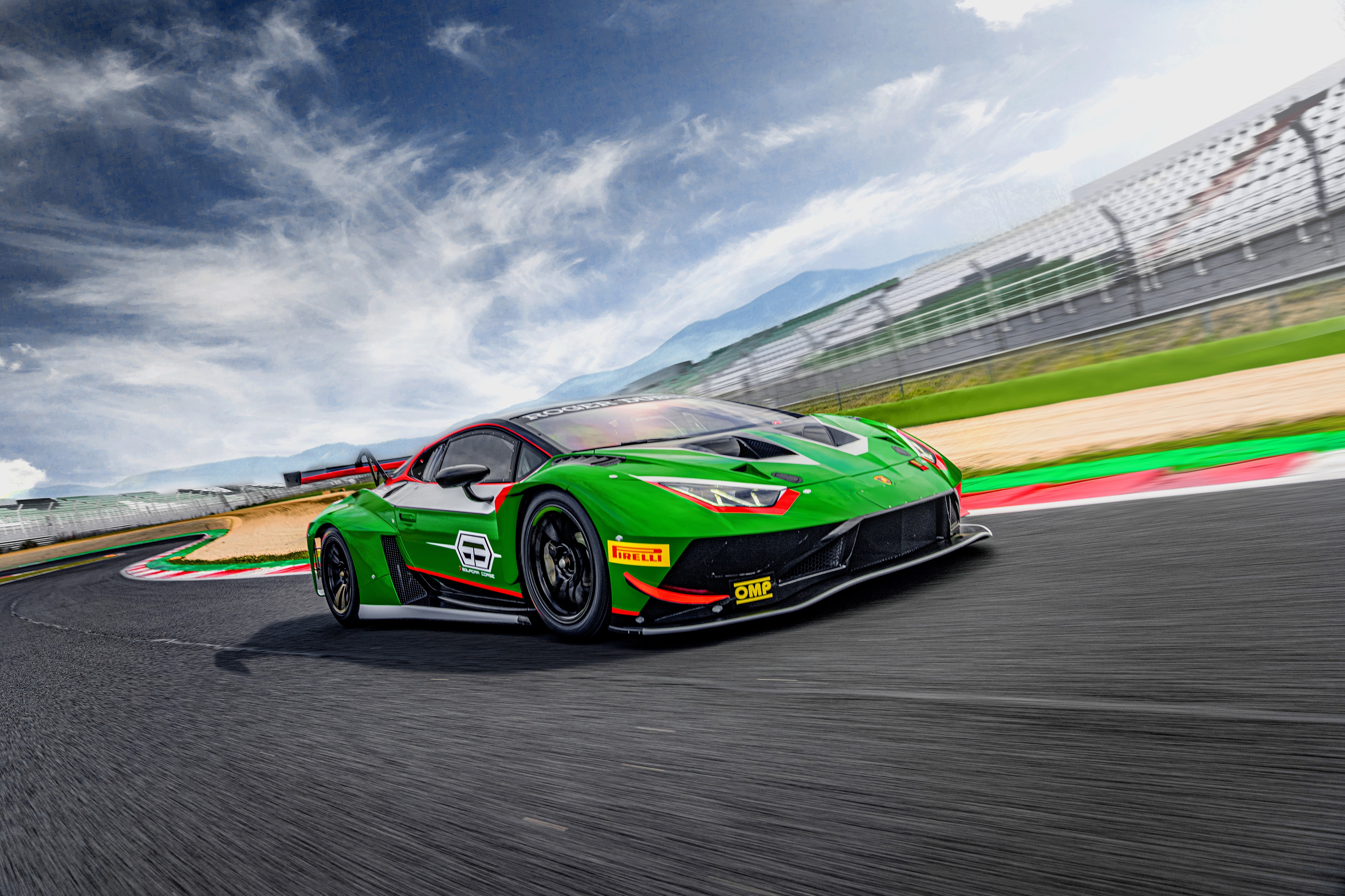 Green Lamborghini Huracán GT3 4K on a race track HD Wallpaper