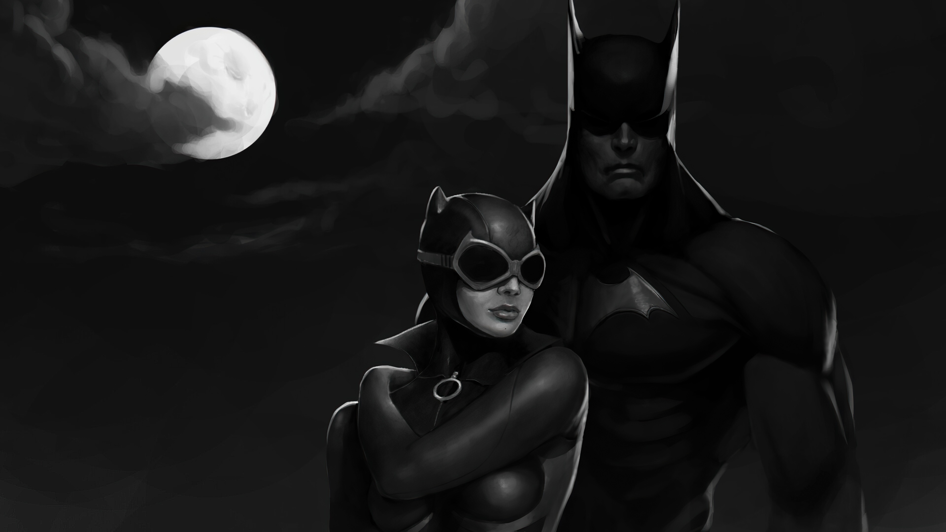 Batman and Catwoman under the moon HD Wallpaper