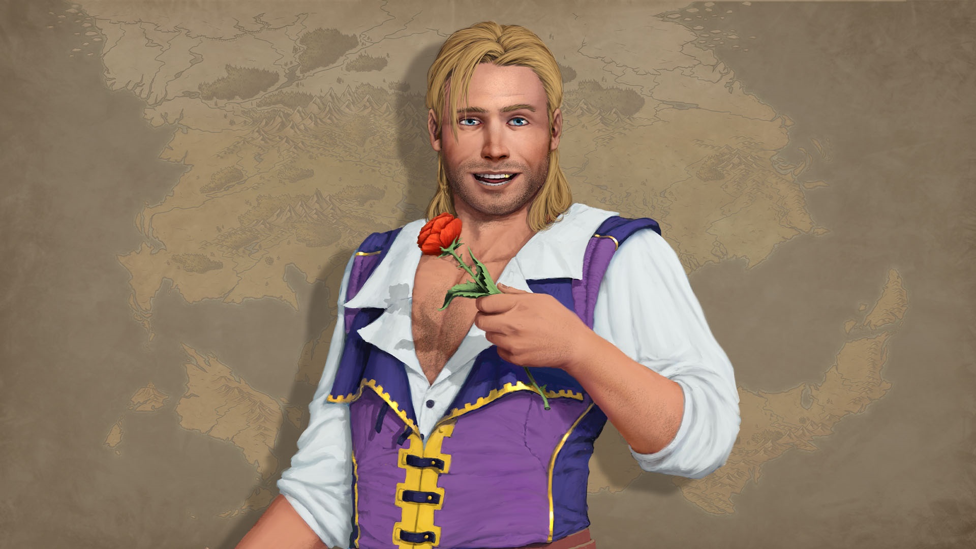 Man with blonde hair holding a red rose HD Wallpaper