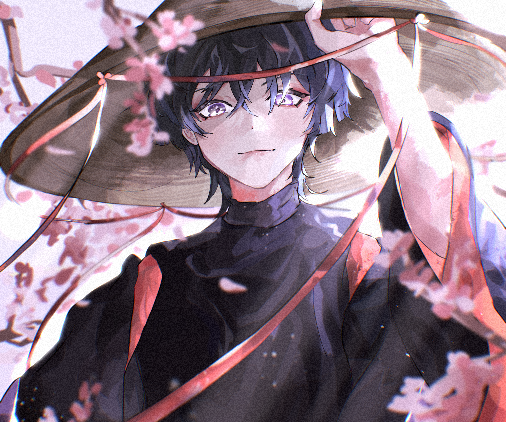 Scaramouche from Genshin Impact with cherry blossoms HD Wallpaper