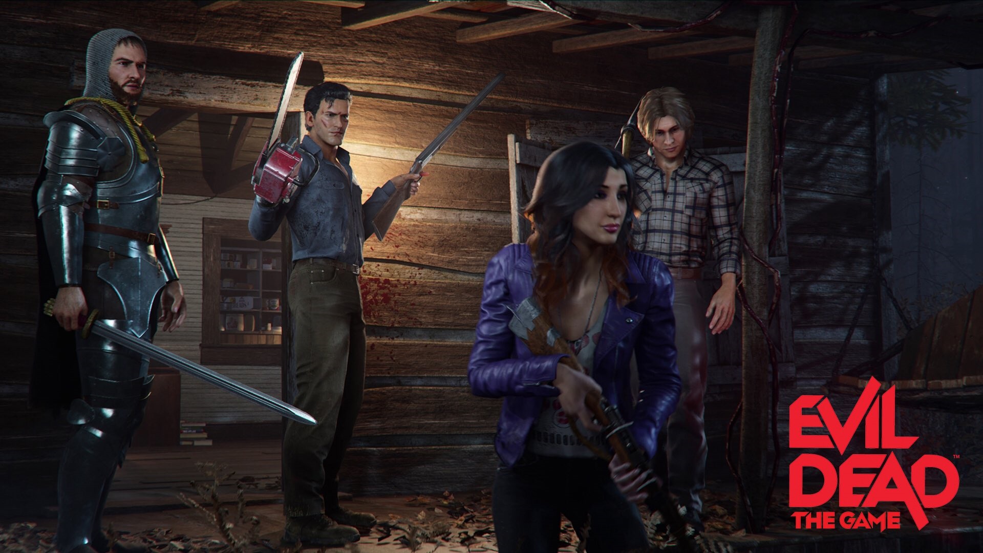 Evil Dead: The Game characters in a cabin HD Wallpaper