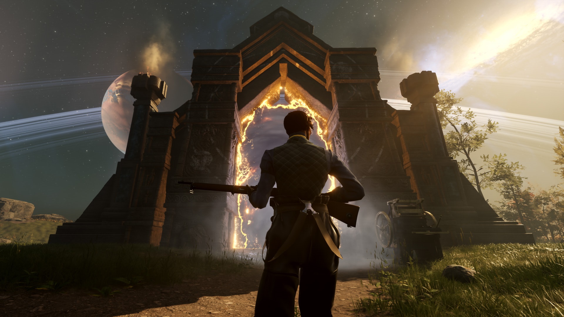 Woman with rifle in front of portal in Nightingale HD Wallpaper