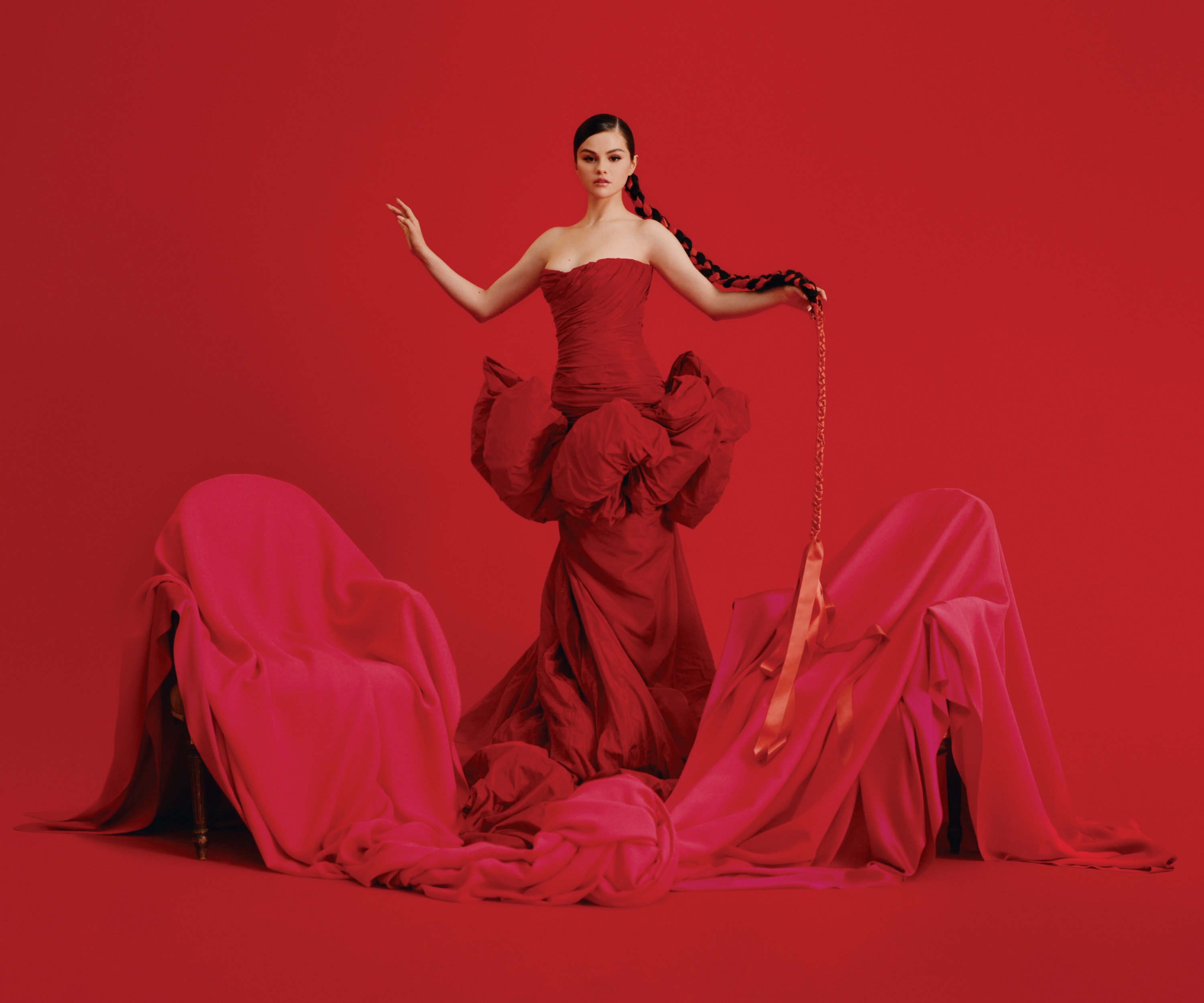 Selena Gomez in Red Dress with Chain HD Wallpaper