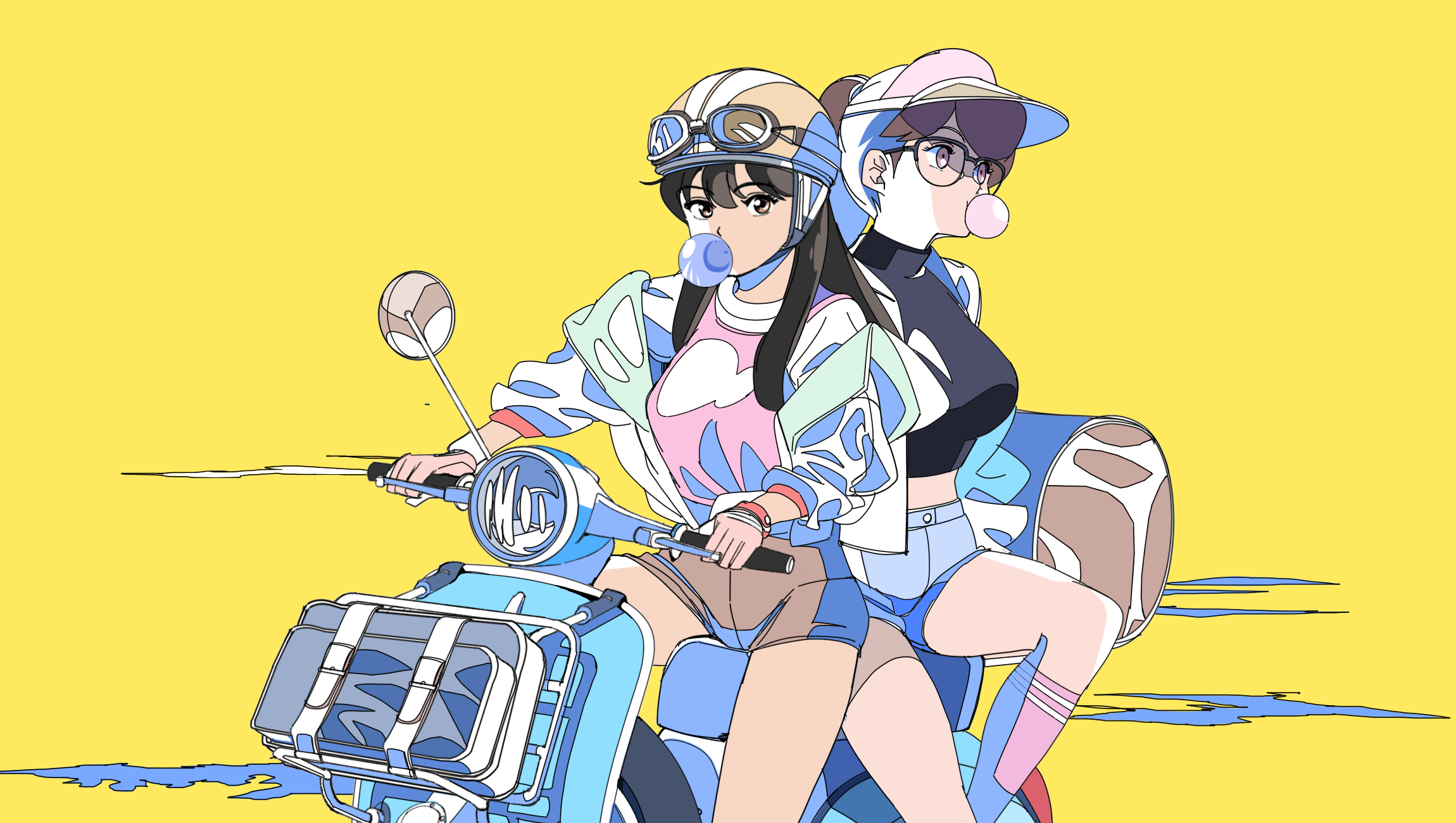 Two anime girls riding a scooter HD Wallpaper