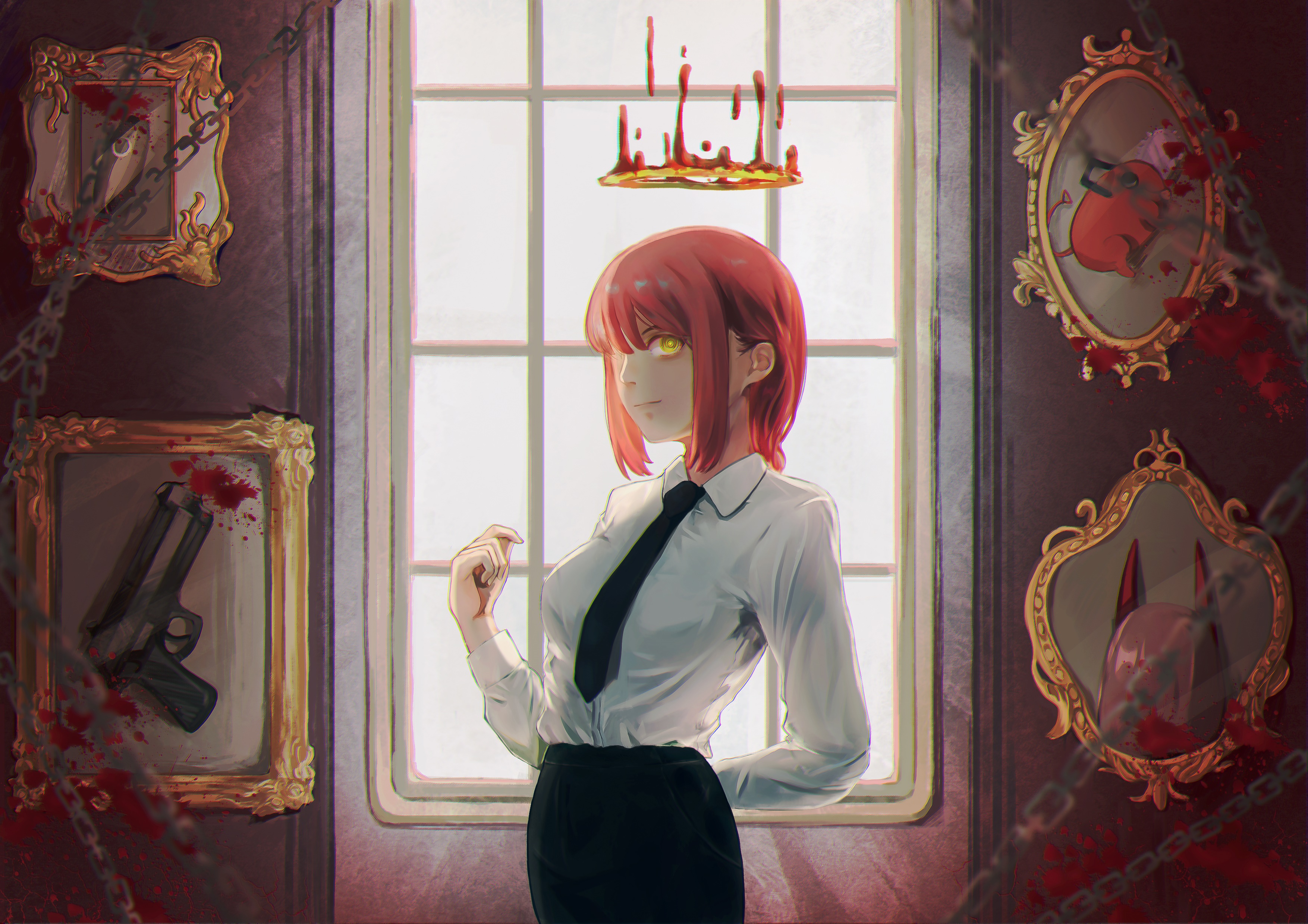 Makima from Chainsaw Man with bloody paintings HD Wallpaper